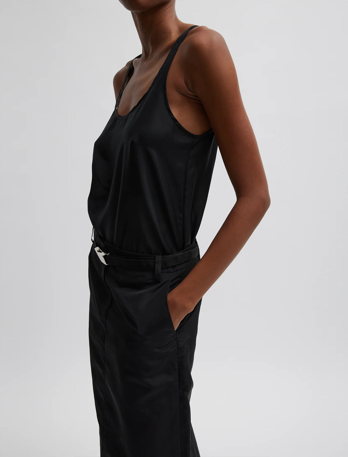 TIBI Silk Habutai Tank Top In Black