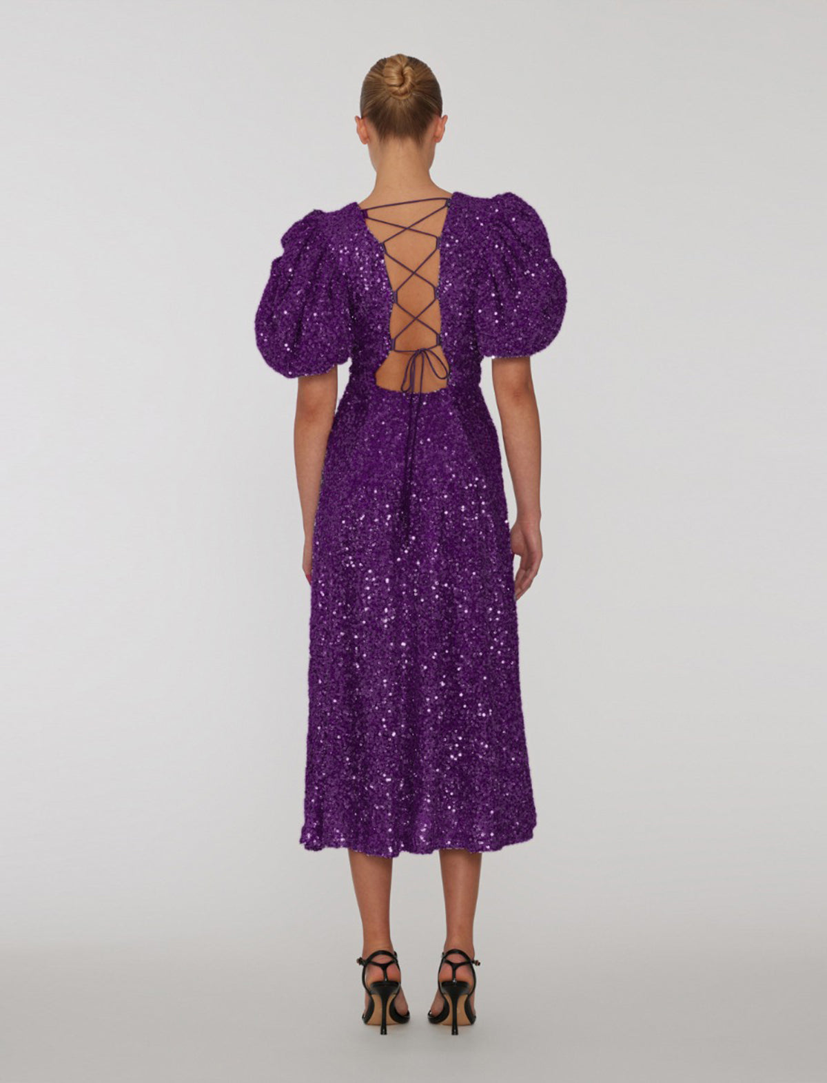 ROTATE Holiday Sequins Open-Back Maxi Dress in Purple Magic