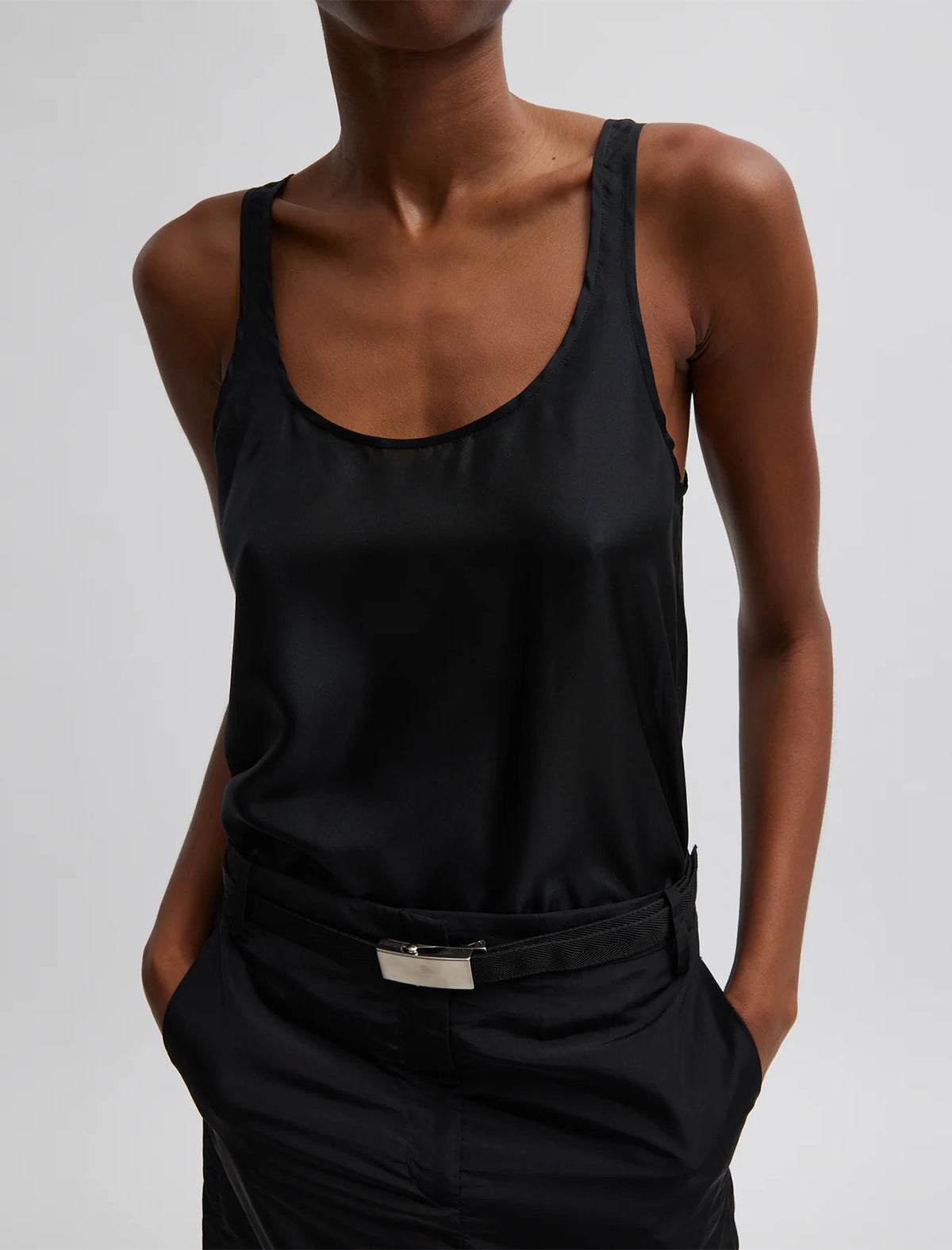 TIBI Silk Habutai Tank Top In Black