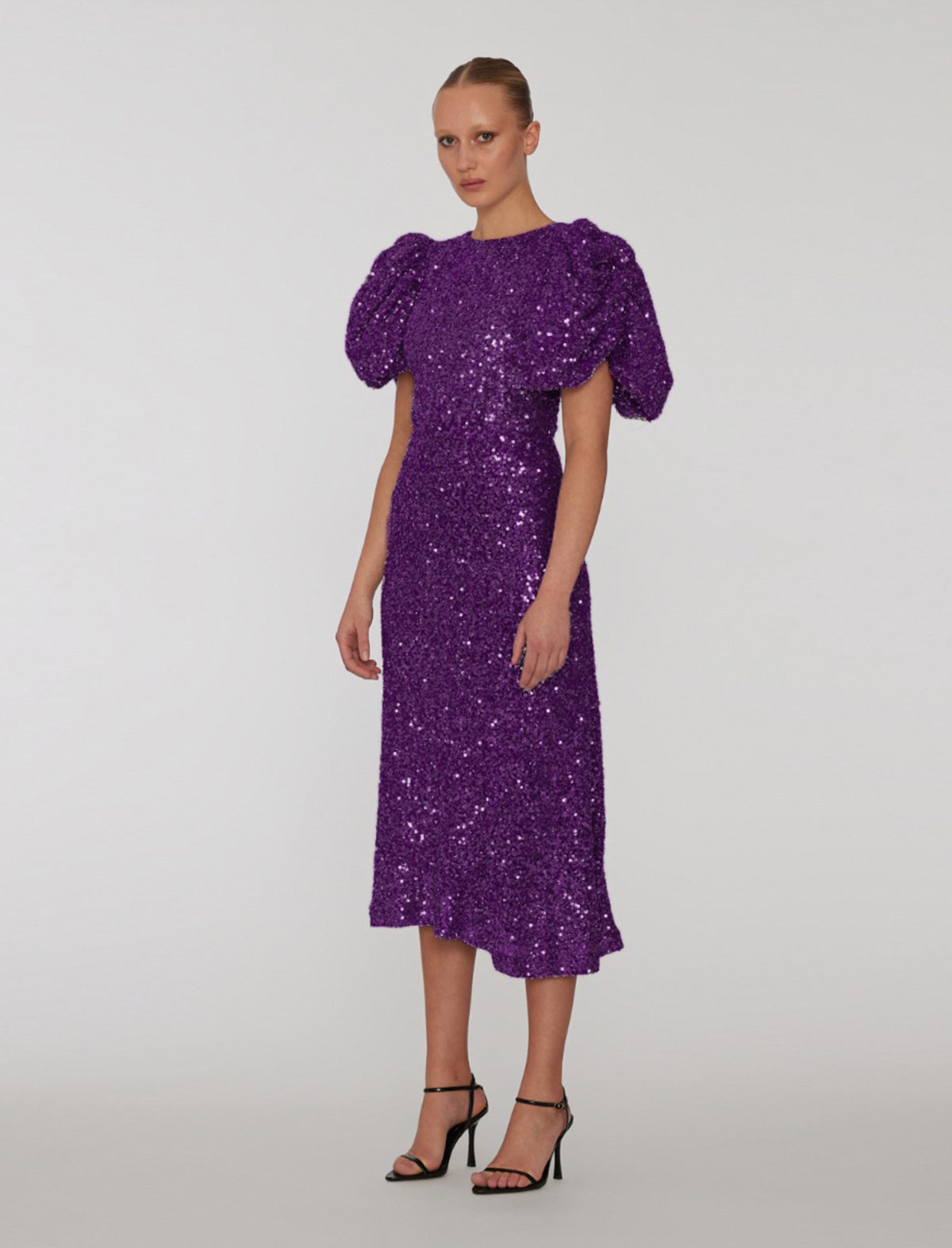 ROTATE Holiday Sequins Open-Back Maxi Dress in Purple Magic