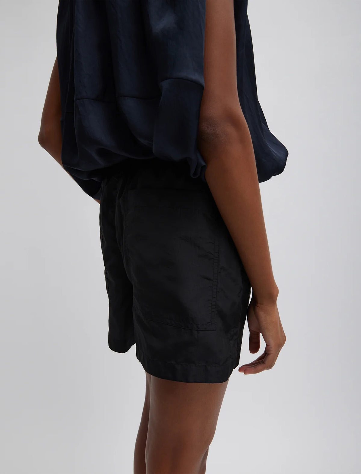 TIBI Silk Nylon Pull On Shorts In Black