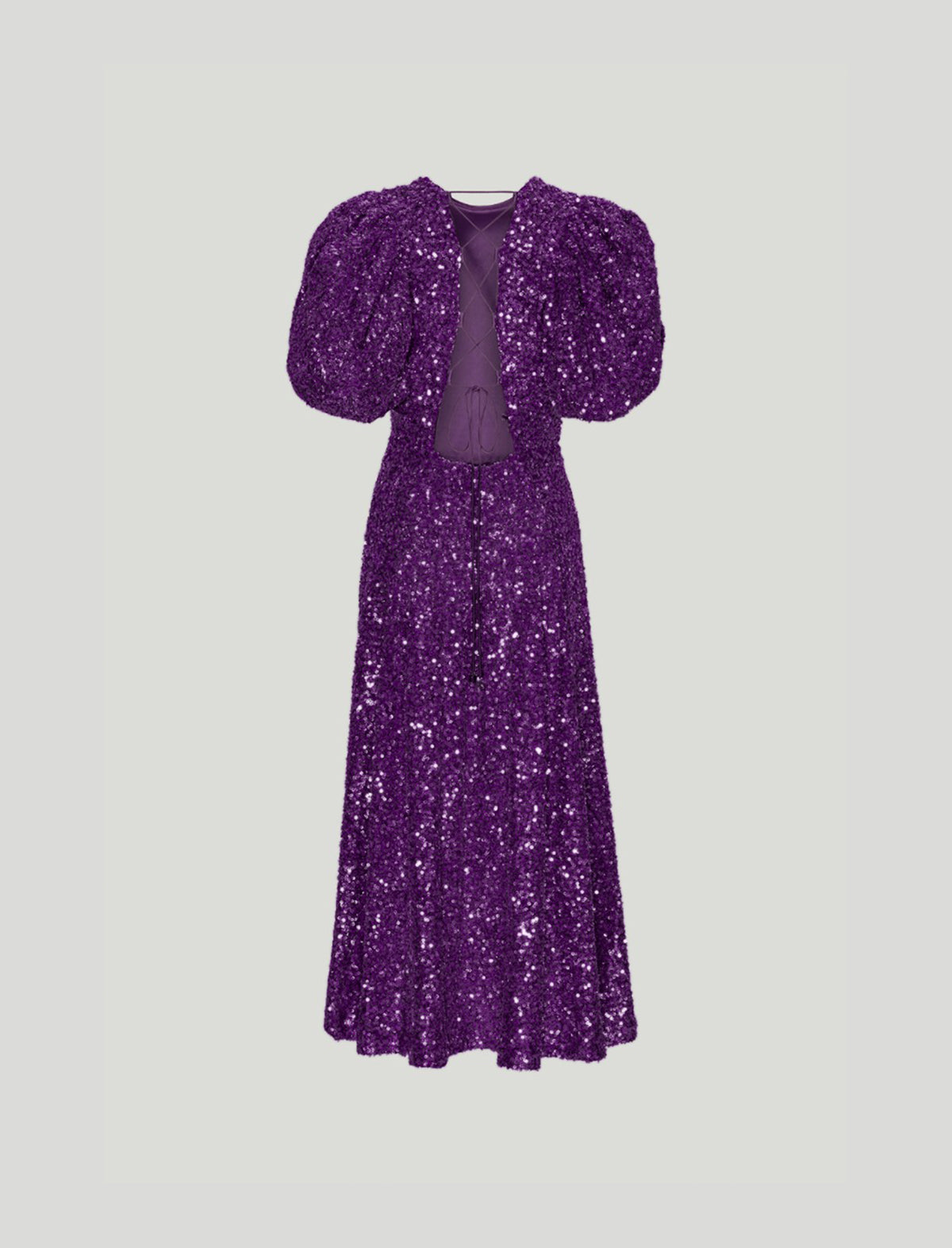 ROTATE Holiday Sequins Open-Back Maxi Dress in Purple Magic