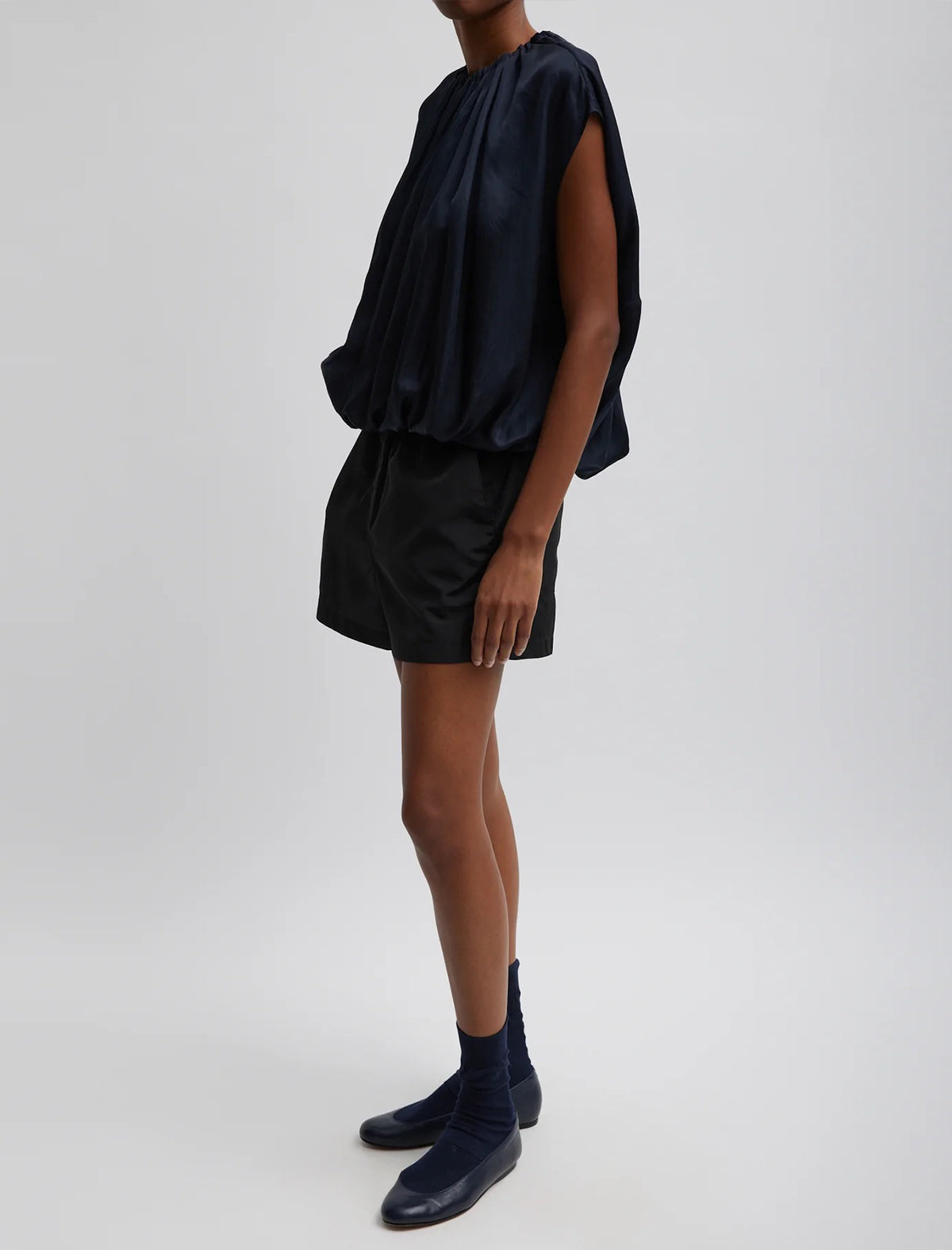 TIBI Silk Nylon Pull On Shorts In Black