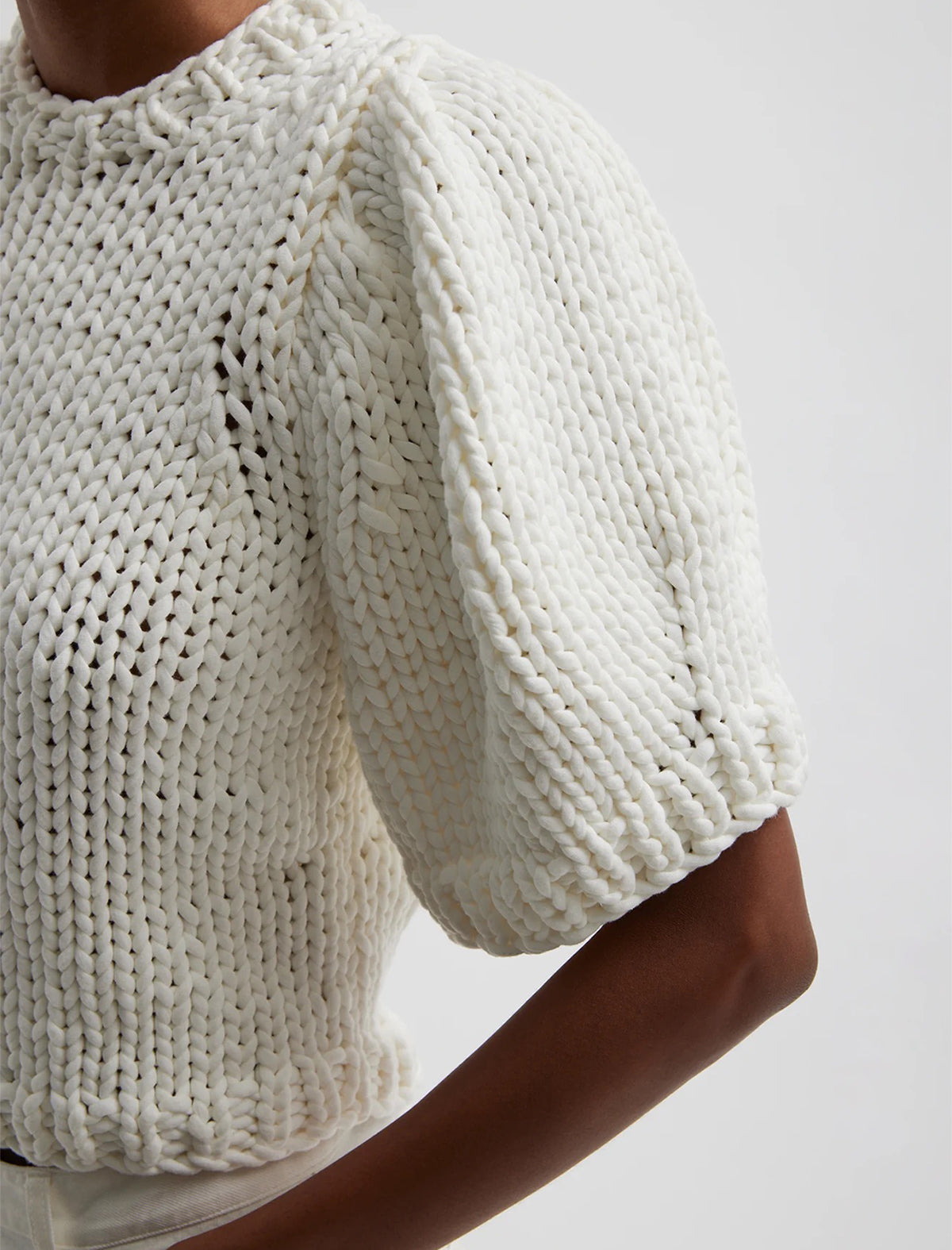 TIBI Deluxe Tube Yarn Sweater Mini Puff Pullover In White