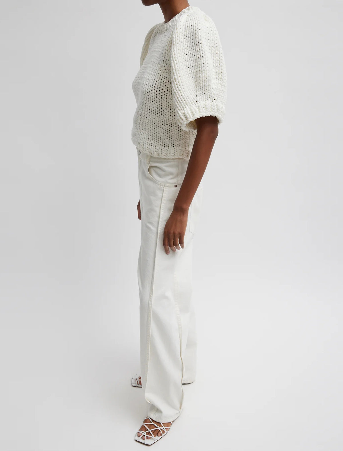 TIBI Deluxe Tube Yarn Sweater Mini Puff Pullover In White
