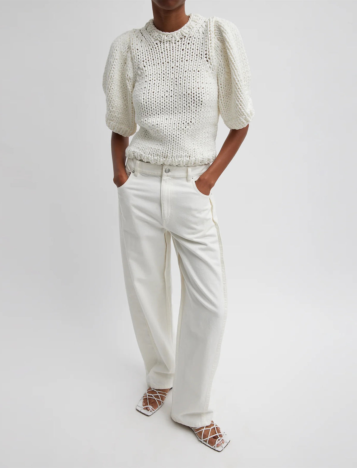 TIBI Deluxe Tube Yarn Sweater Mini Puff Pullover In White