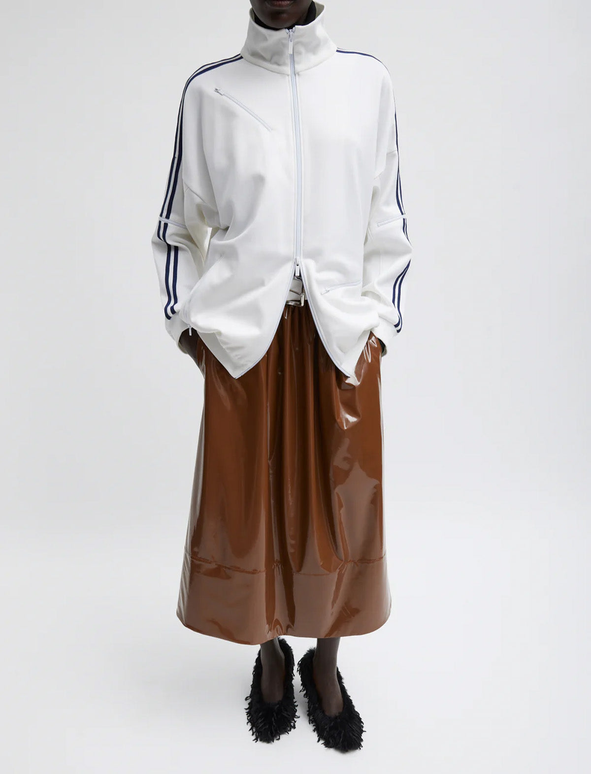 TIBI Active Knit Zipper Detailed Track Jacket in White