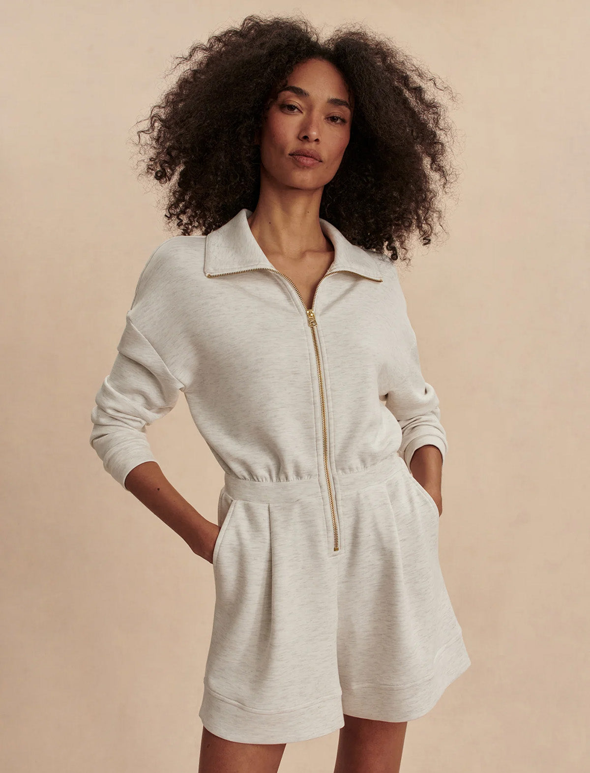 VARLEY Annika Playsuit in Ivory Marl