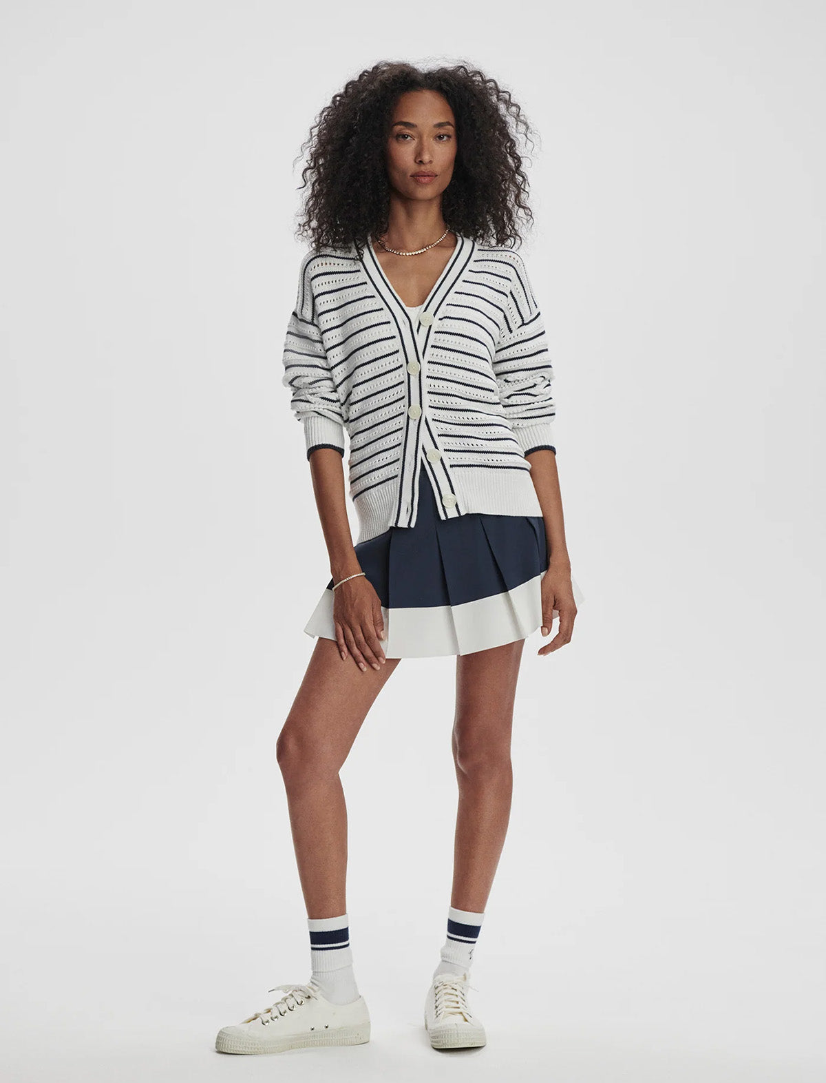 VARLEY Antonia Relaxed Cardigan in White/Blue Nights