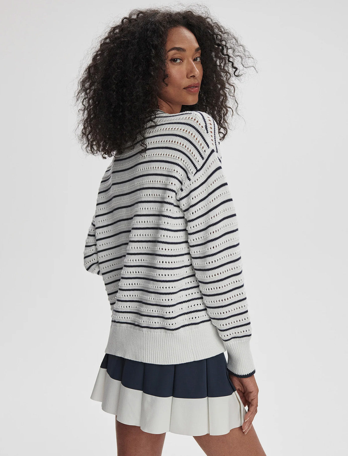 VARLEY Antonia Relaxed Cardigan in White/Blue Nights