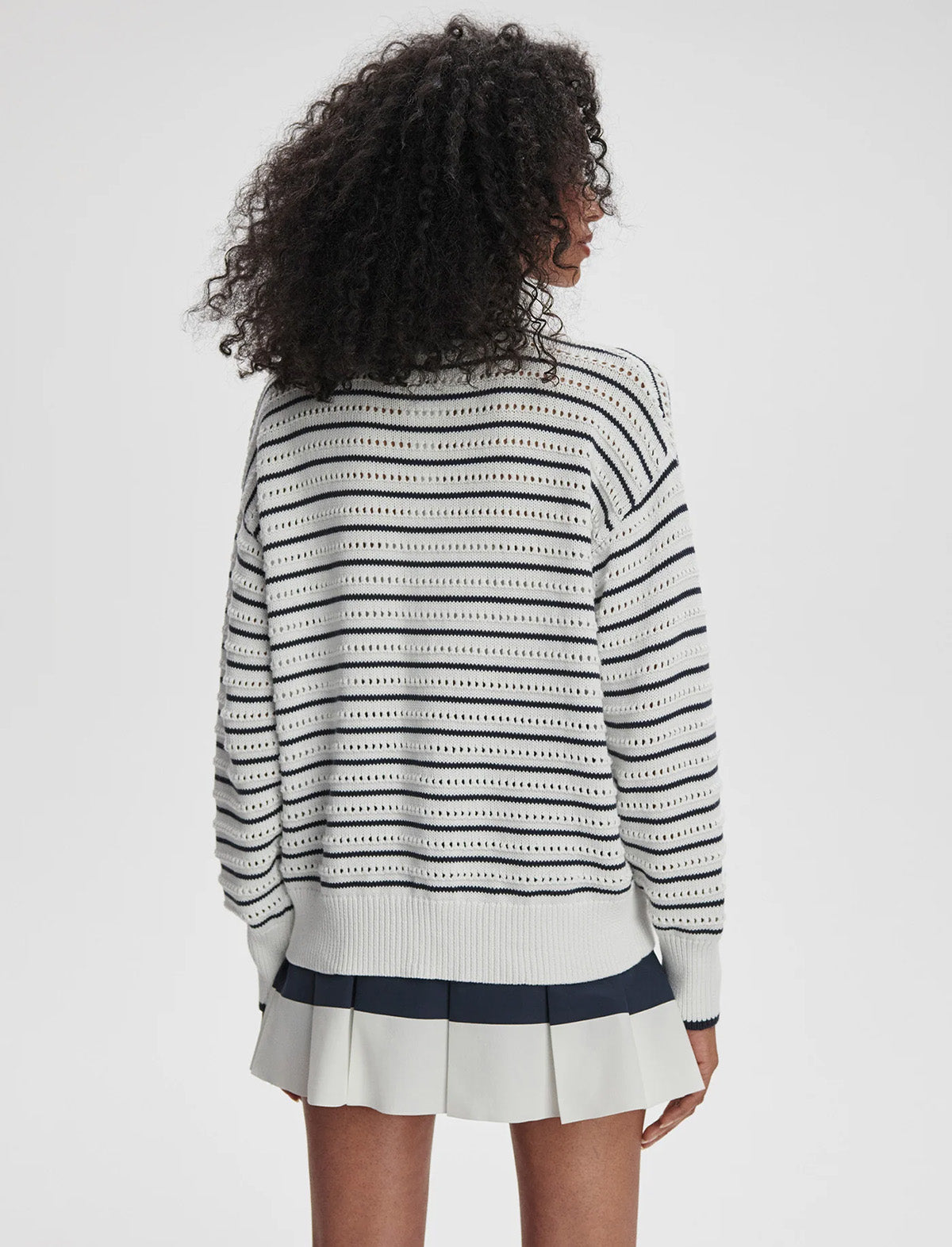 VARLEY Antonia Relaxed Cardigan in White/Blue Nights