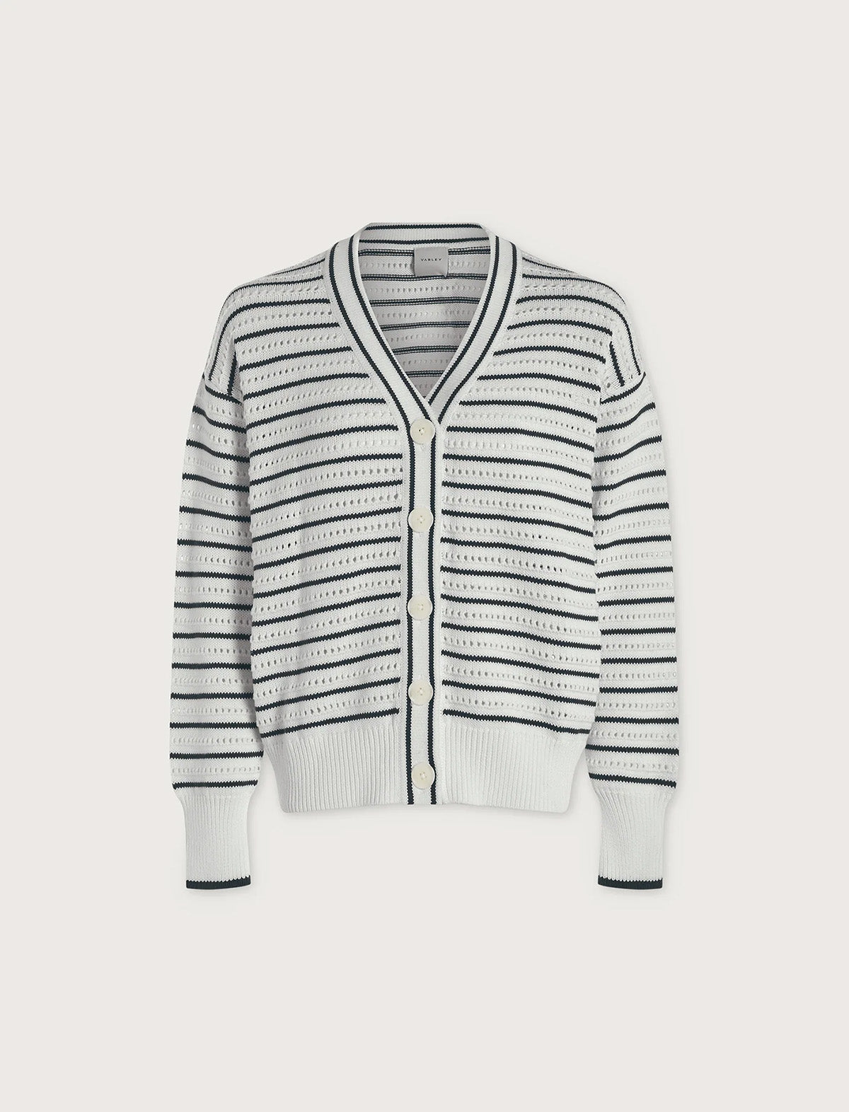VARLEY Antonia Relaxed Cardigan in White/Blue Nights