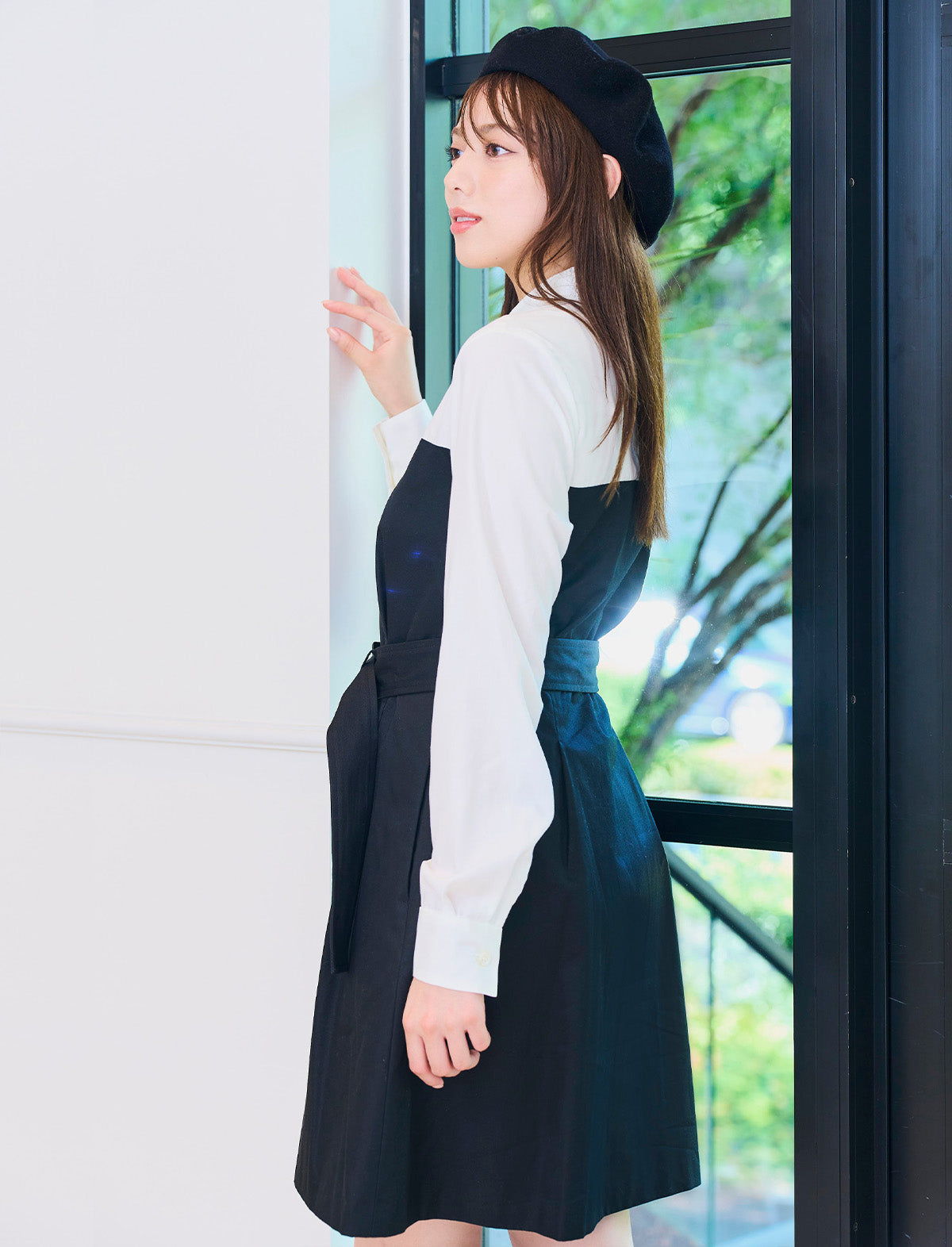 RICORD Bicolor Shirt Docking Trench Mini Dress in Black