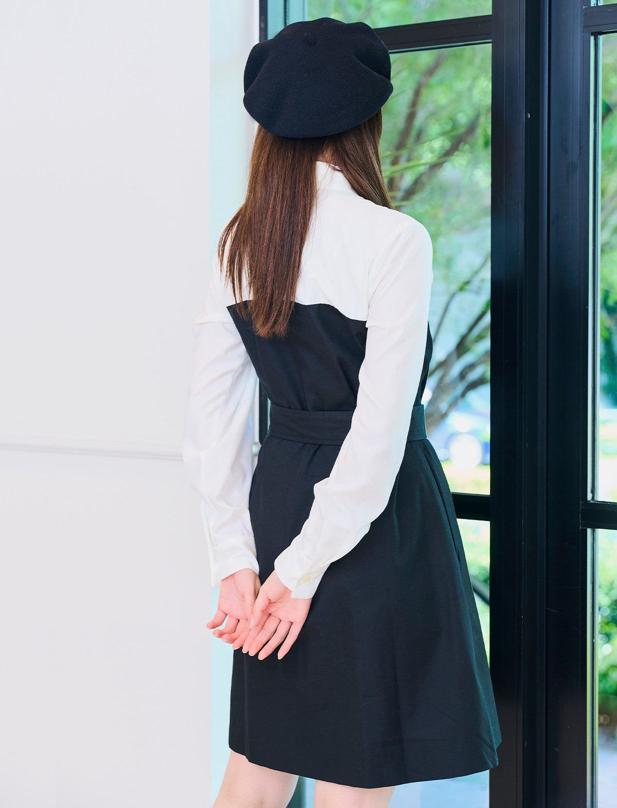 RICORD Bicolor Shirt Docking Trench Mini Dress in Black