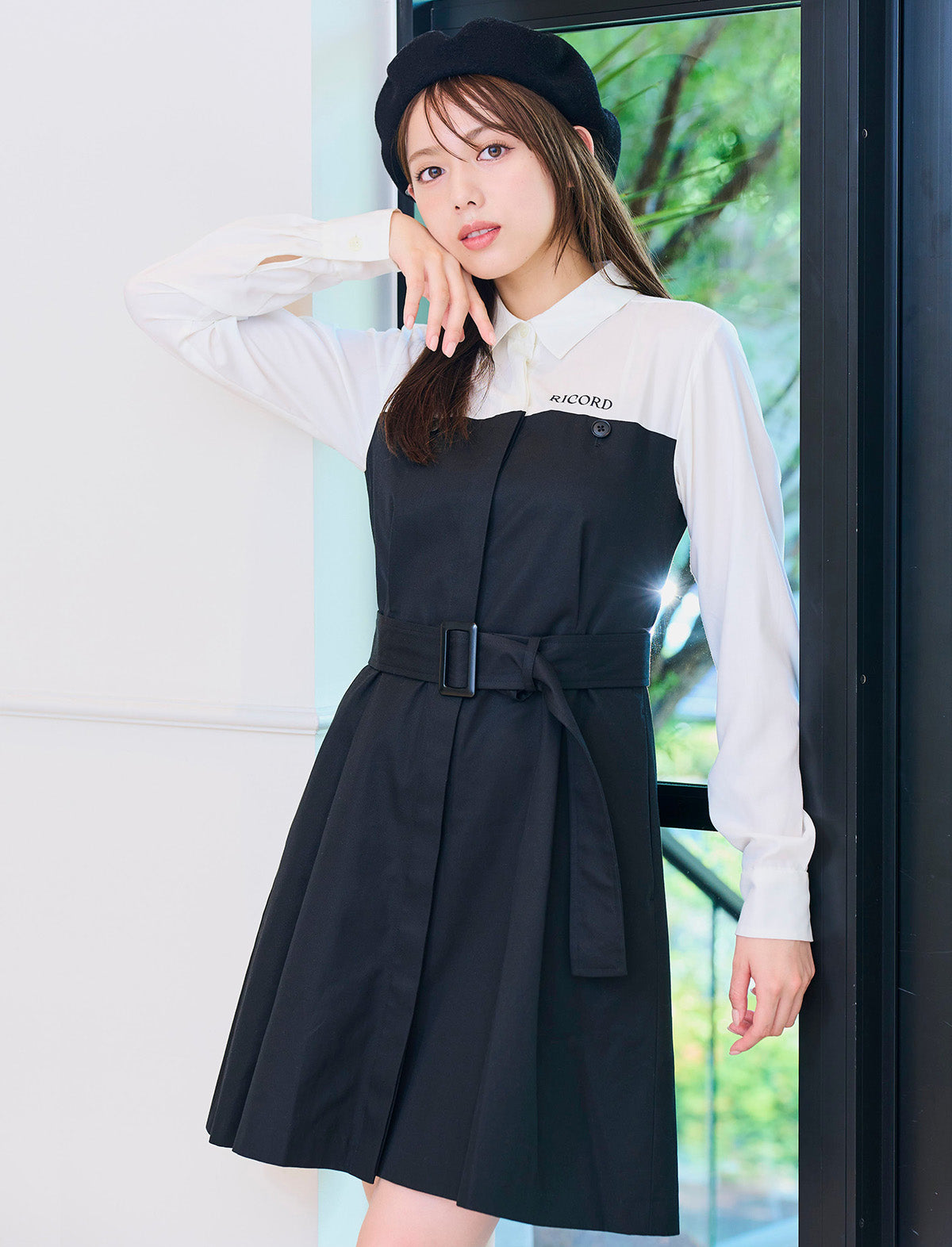 RICORD Bicolor Shirt Docking Trench Mini Dress in Black