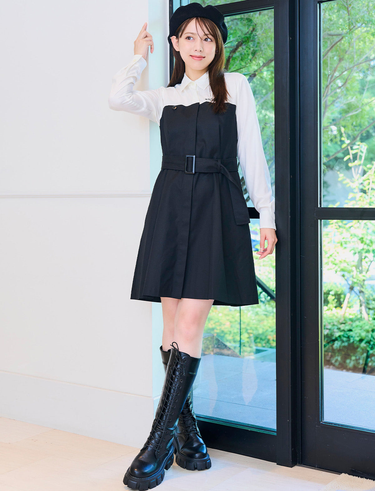 RICORD Bicolor Shirt Docking Trench Mini Dress in Black