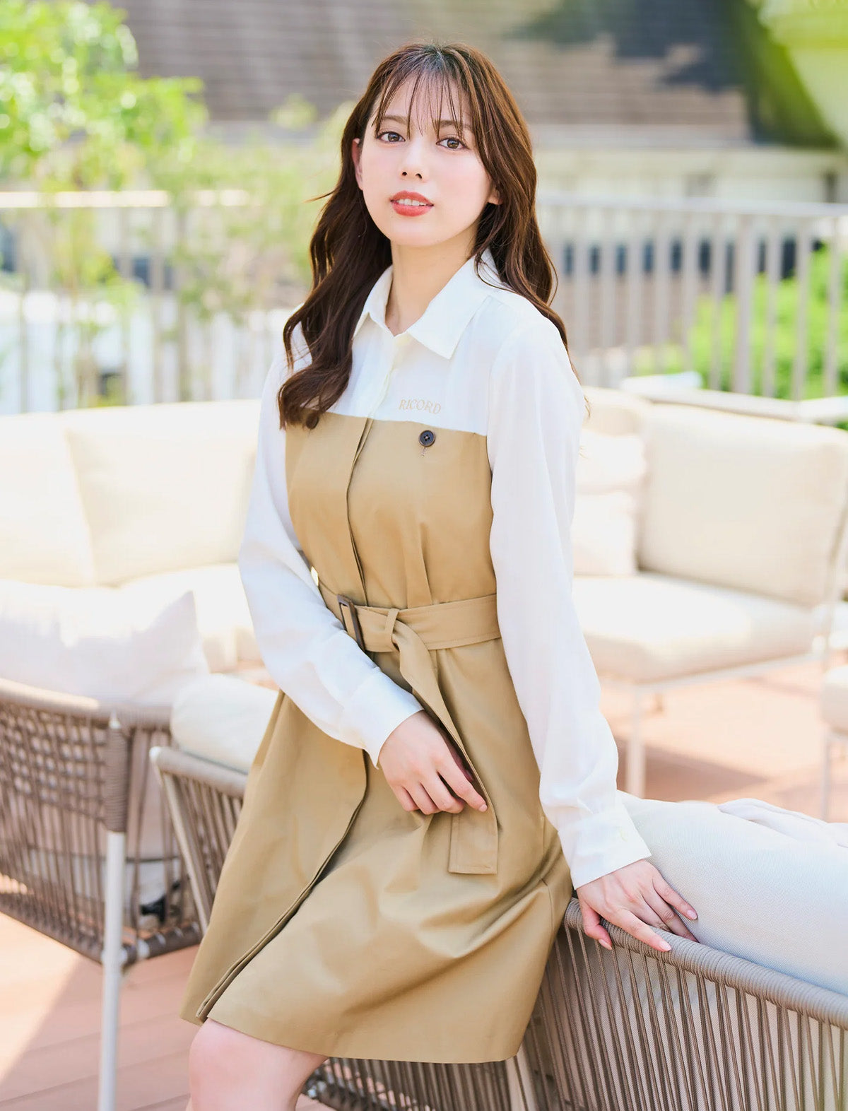 RICORD Bicolor Shirt Docking Trench Mini Dress in Beige