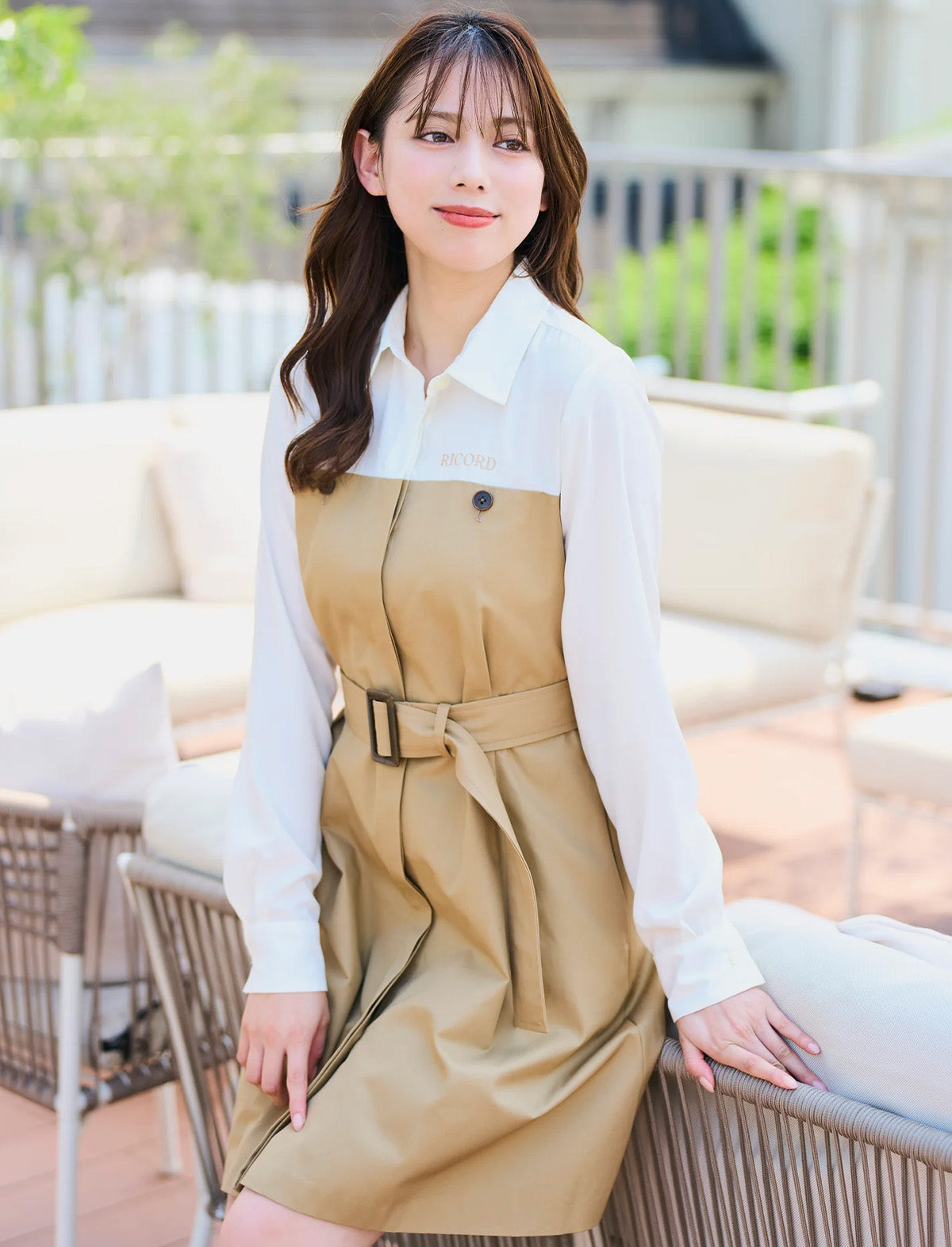 RICORD Bicolor Shirt Docking Trench Mini Dress in Beige