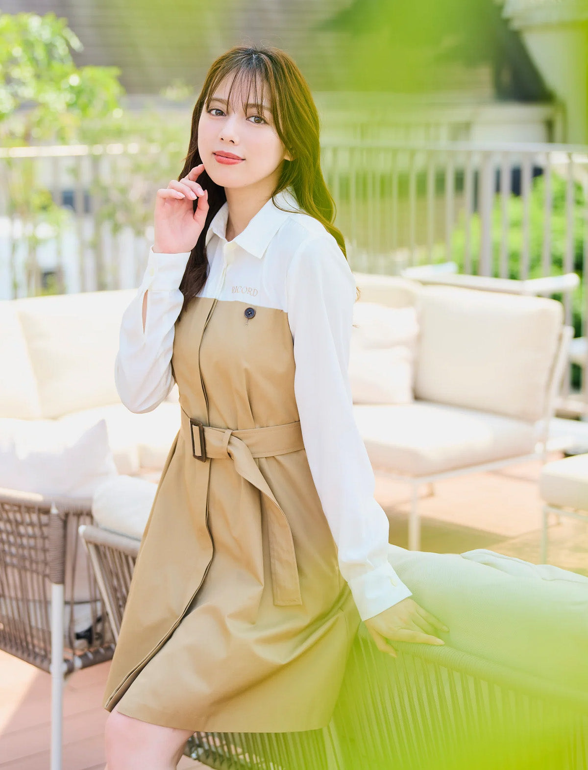 RICORD Bicolor Shirt Docking Trench Mini Dress in Beige