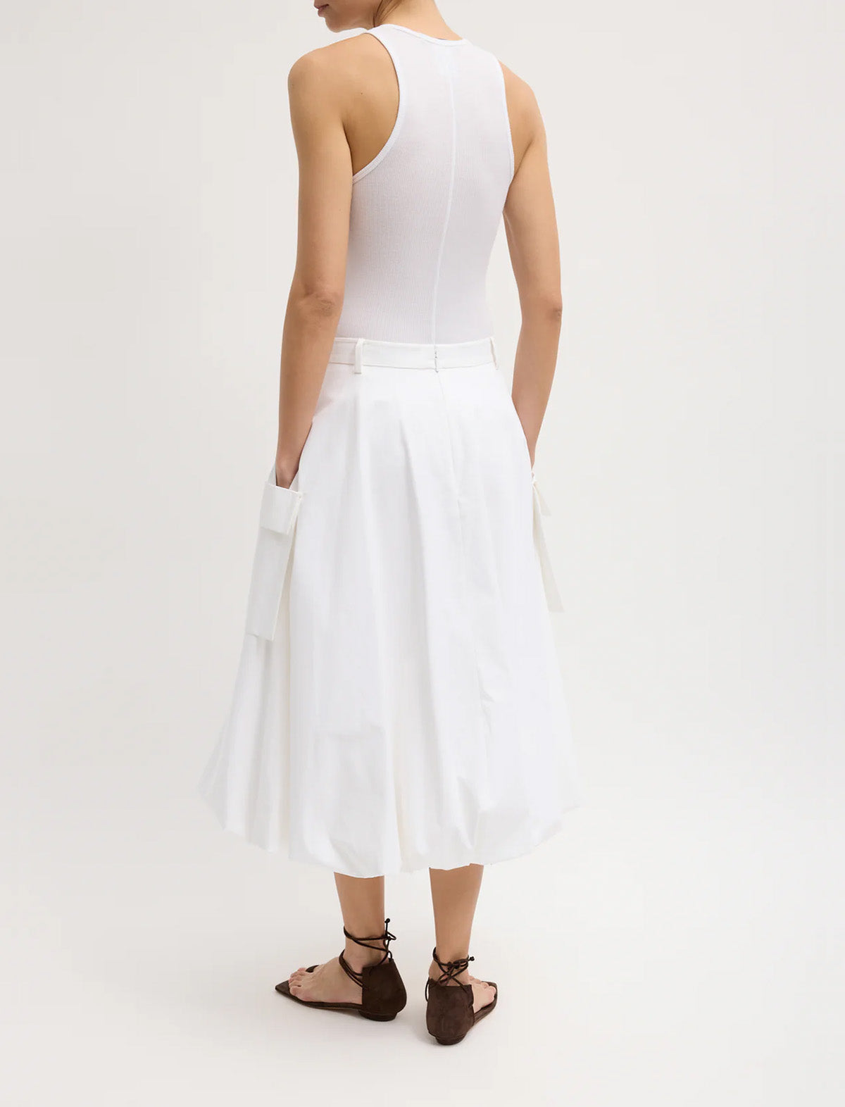 TIBI Bio Twill Bubble Skirt in Optic White