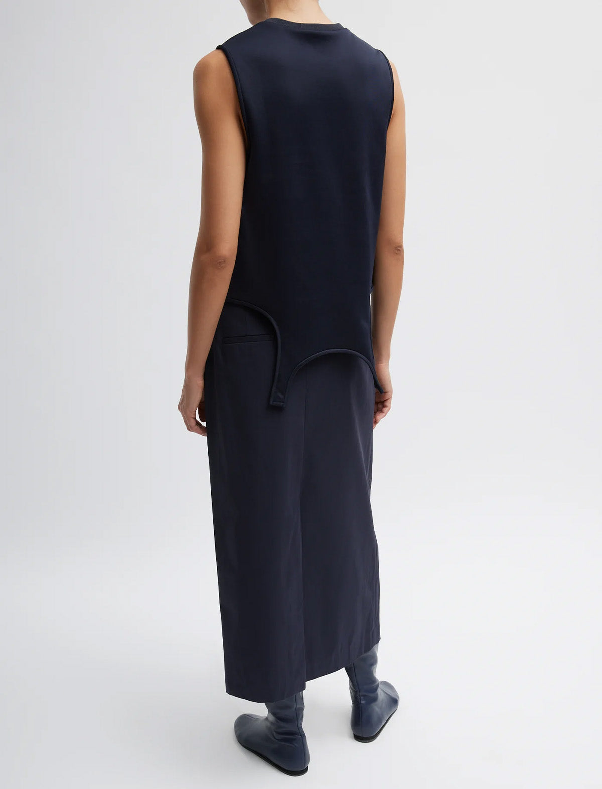 TIBI Bio Twill Triple Pleat Skirt in Dark Navy