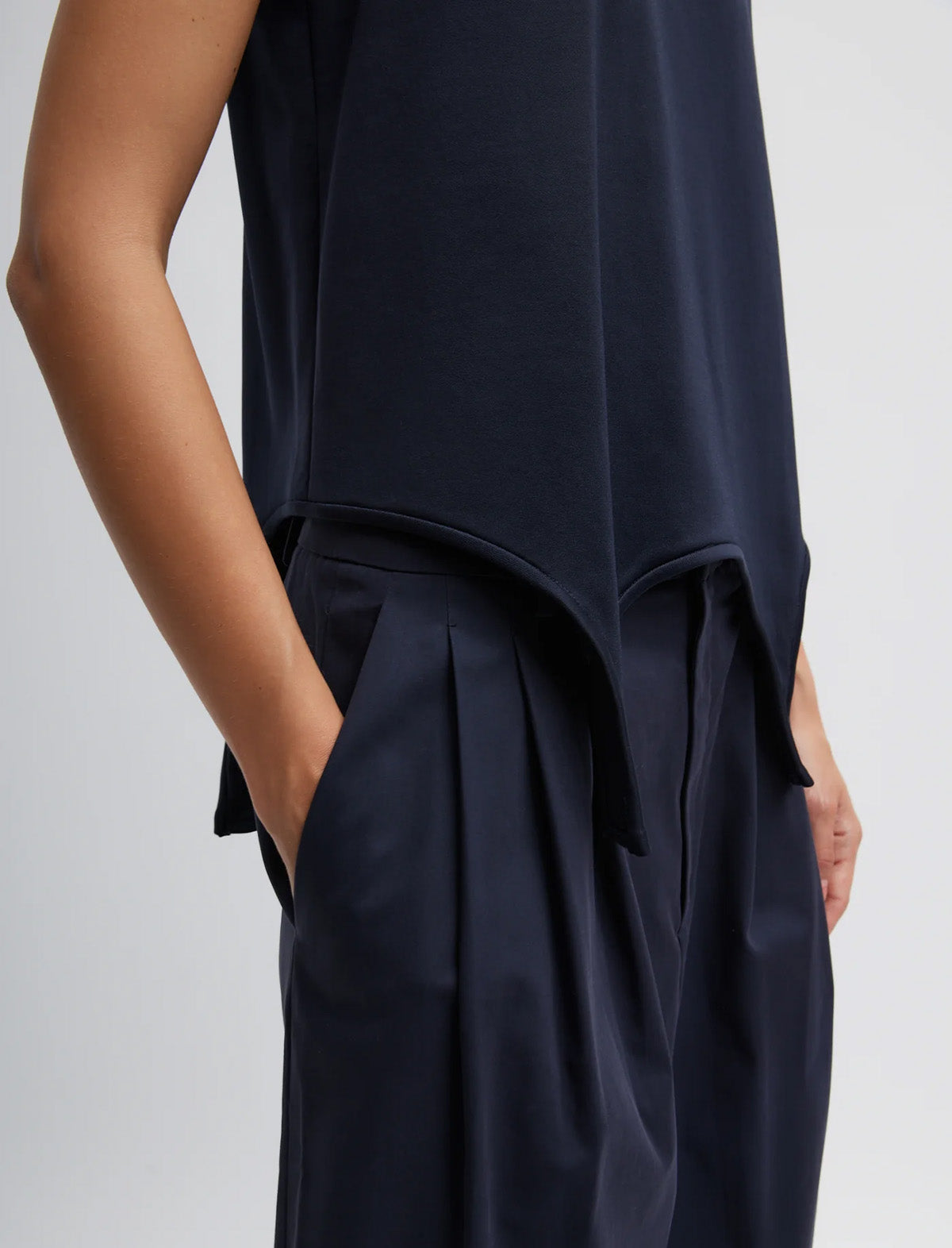 TIBI Bio Twill Triple Pleat Skirt in Dark Navy