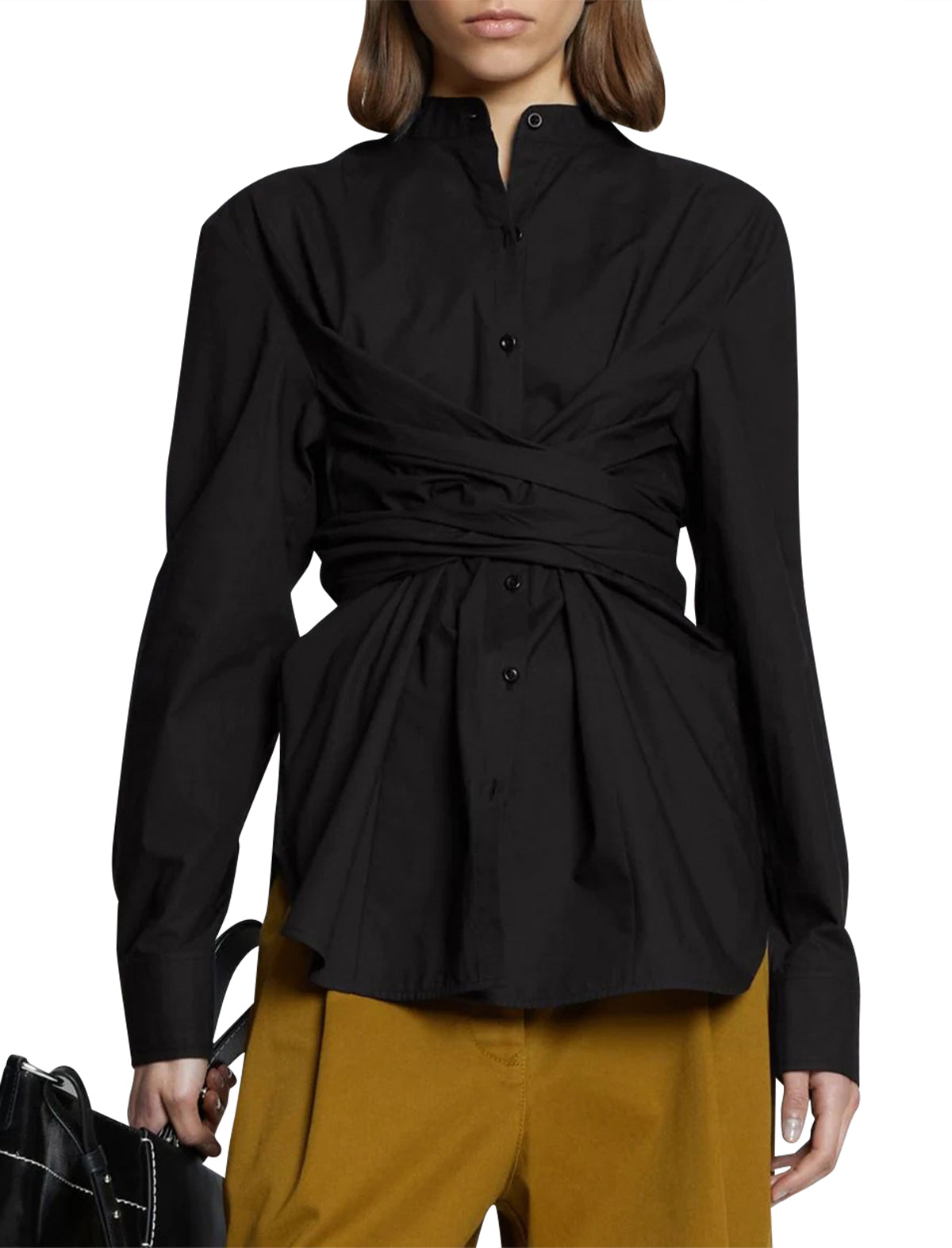 PROENZA SCHOULER WHITE LABEL Poplin Waist-tie Shirt in Black