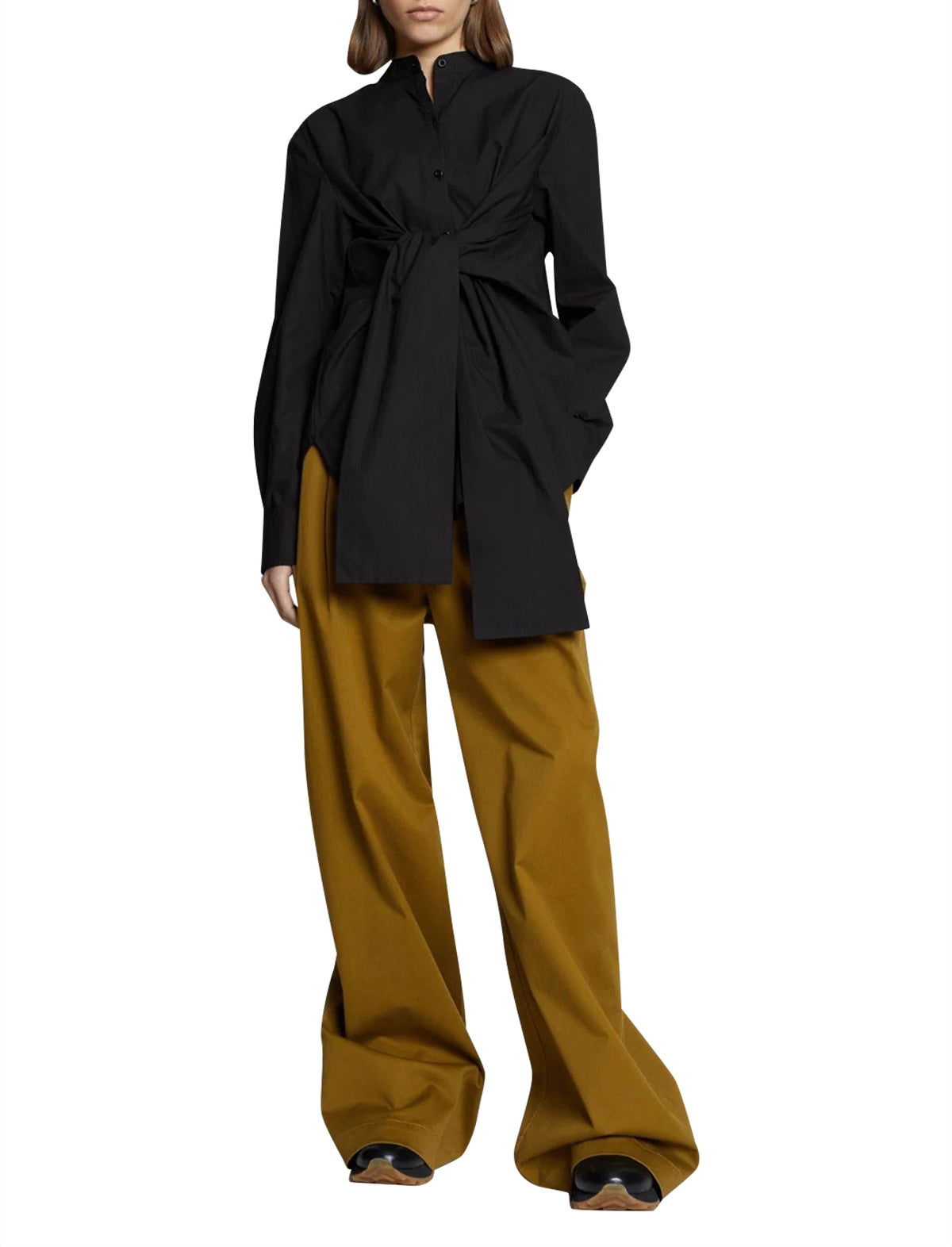 PROENZA SCHOULER WHITE LABEL Poplin Waist-tie Shirt in Black