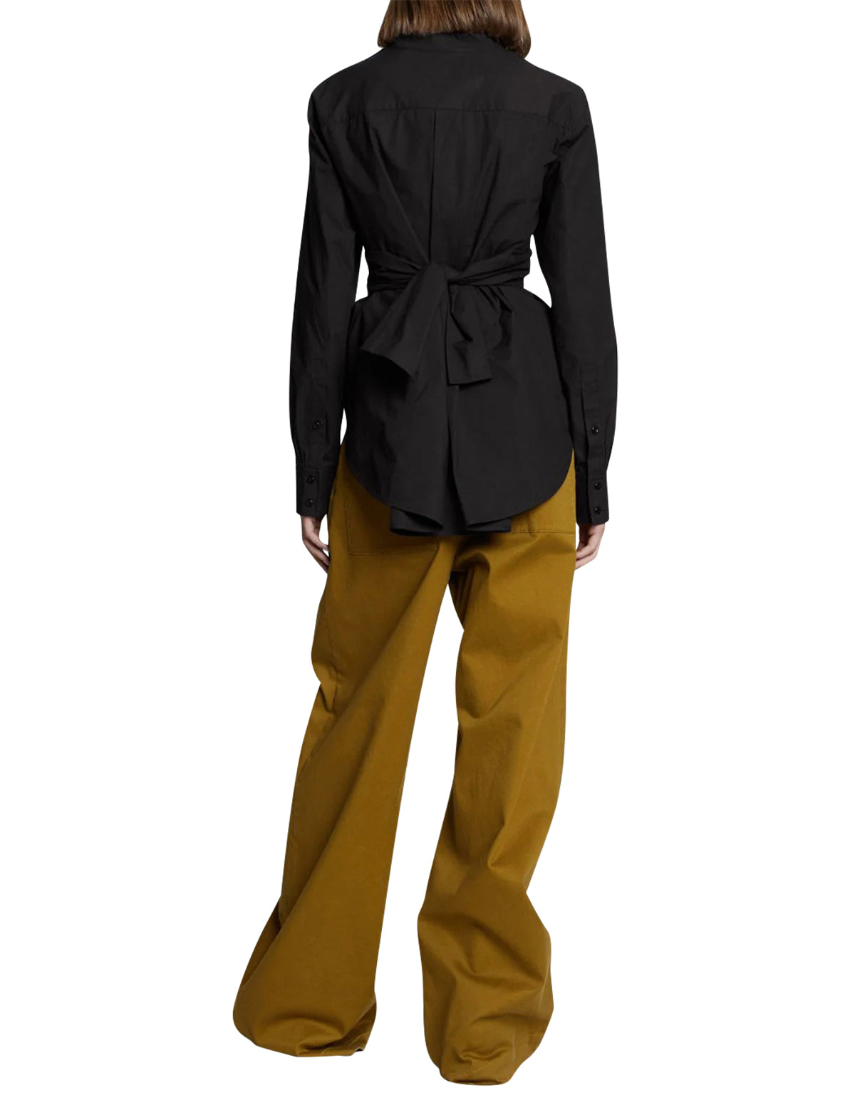 PROENZA SCHOULER WHITE LABEL Poplin Waist-tie Shirt in Black