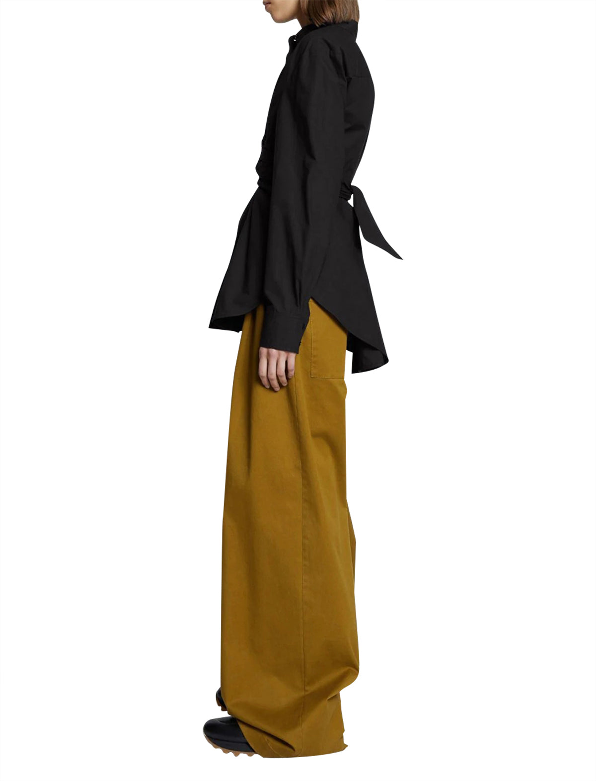 PROENZA SCHOULER WHITE LABEL Poplin Waist-tie Shirt in Black