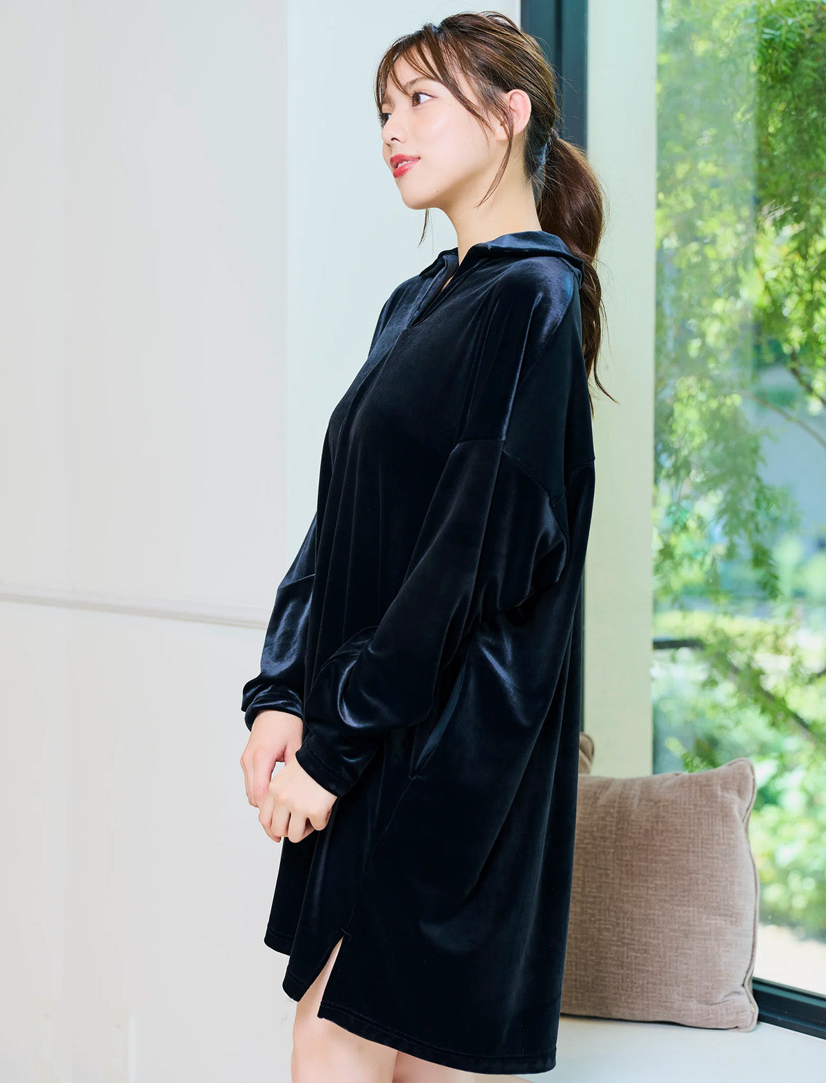 RICORD V-Neck Velour Dress in Black