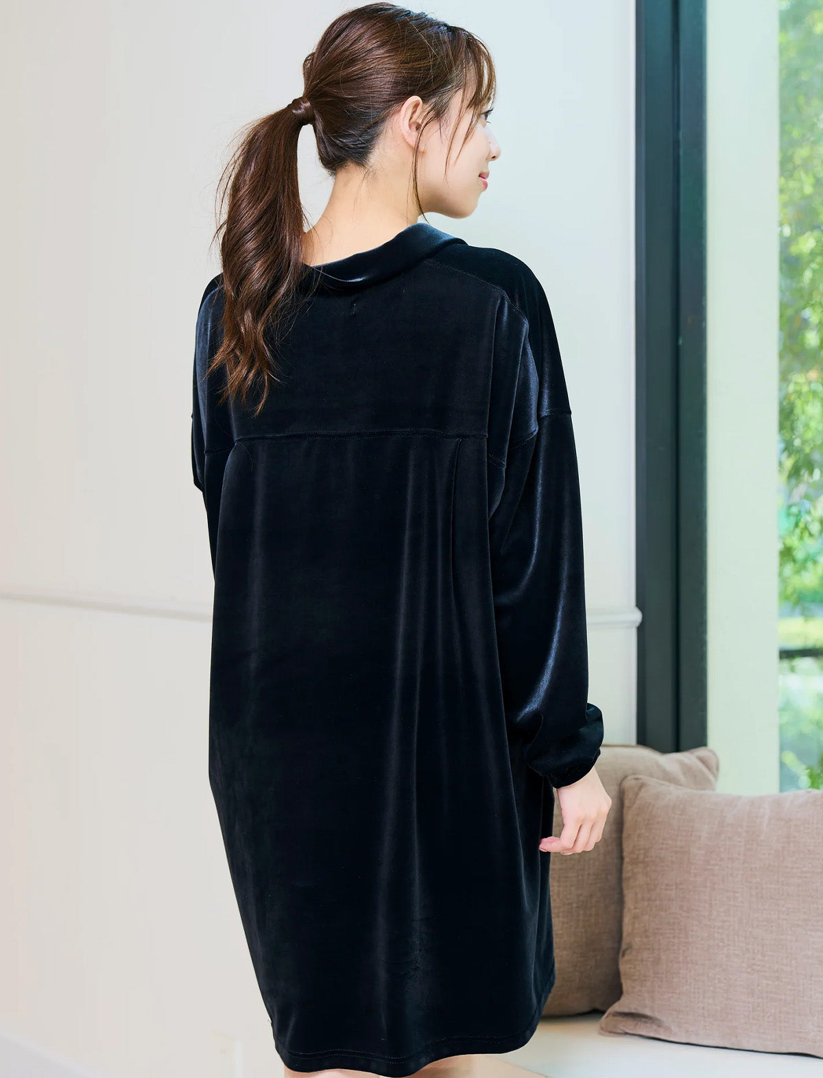 RICORD V-Neck Velour Dress in Black
