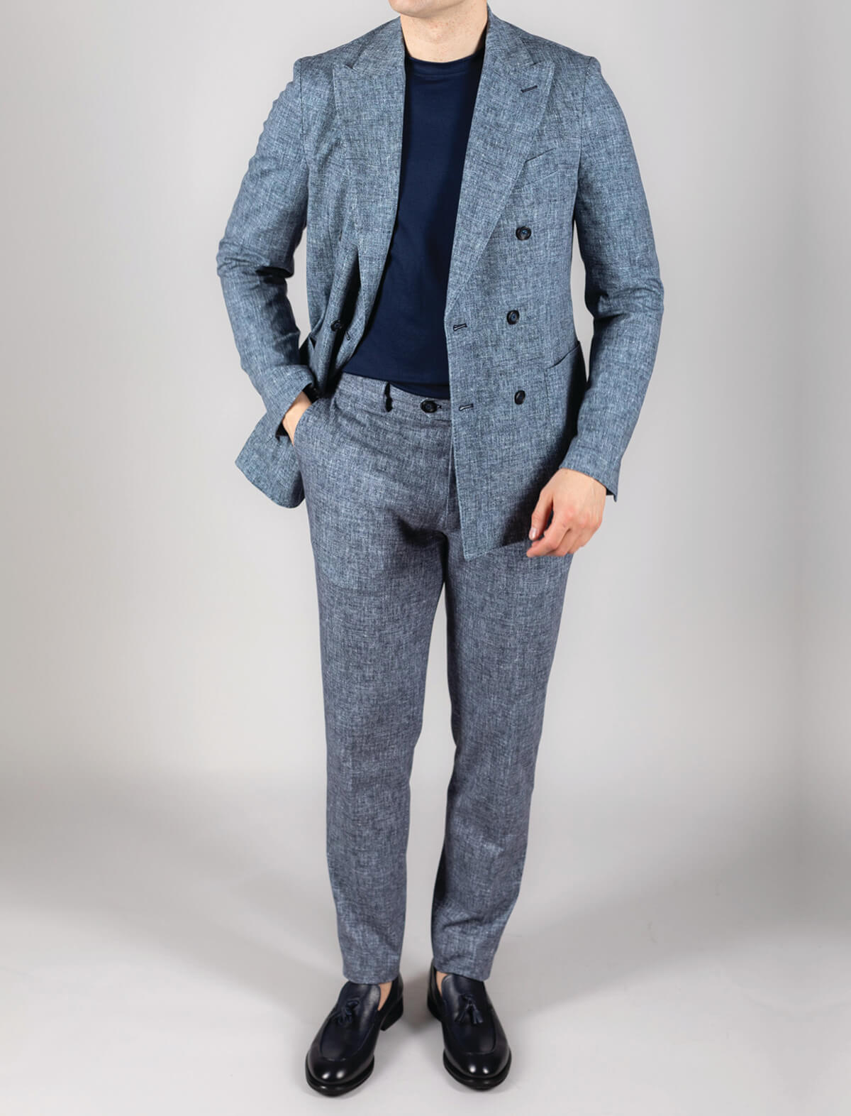 CIRCOLO 1901 Double-Breasted Jersey Blazer in Blue Piquet