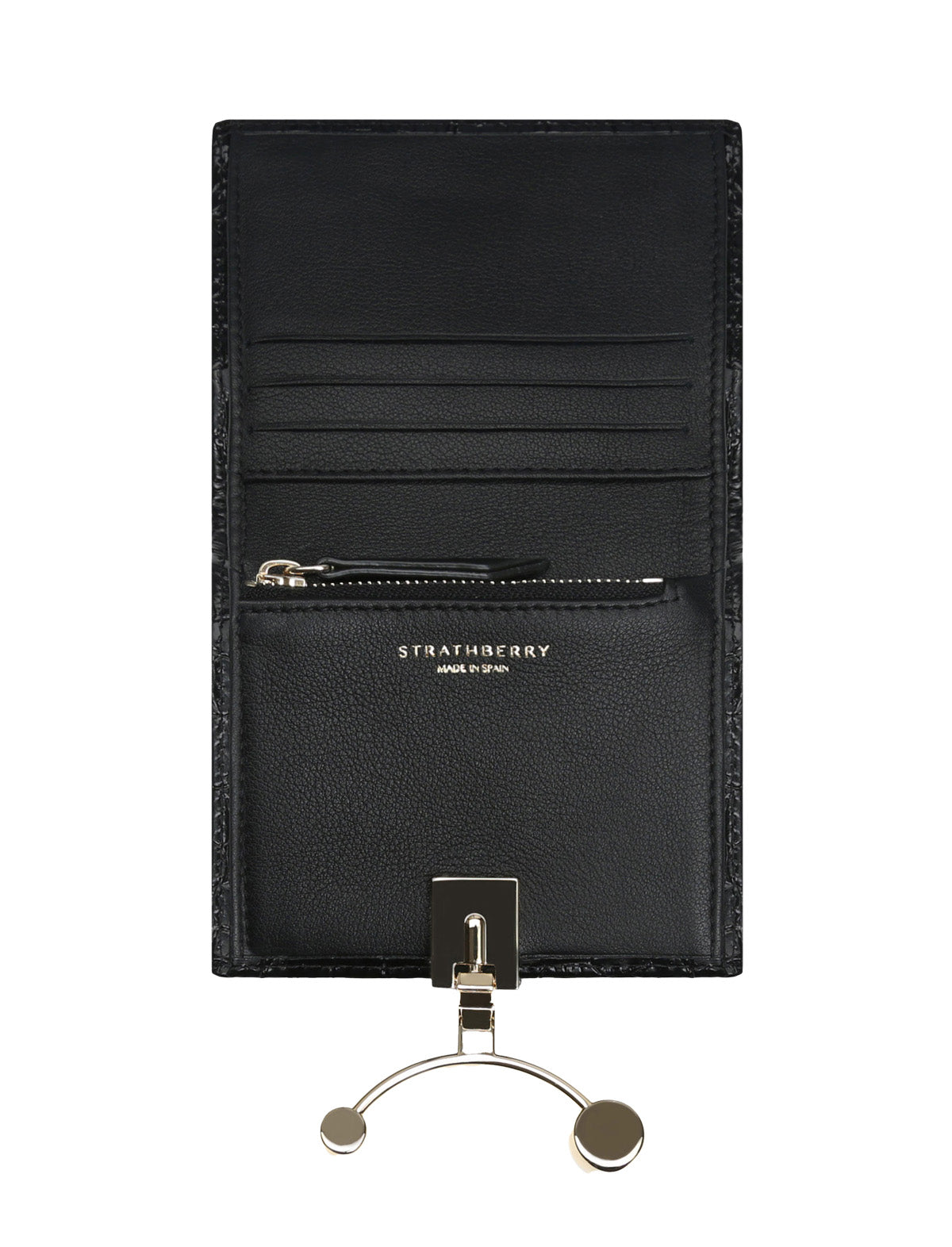 STRATHBERRY Crescent Wallet in Embossed Croc Black