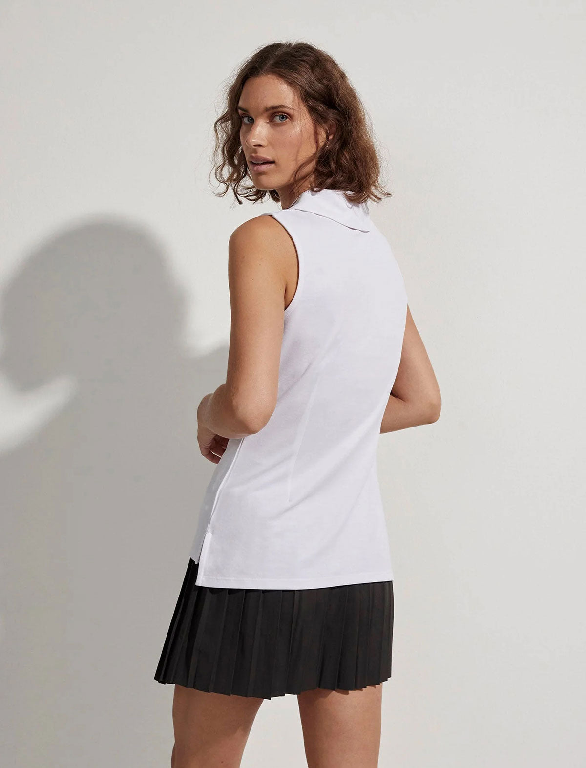 VARLEY Caine Sleeveless Polo Jersey Top In White