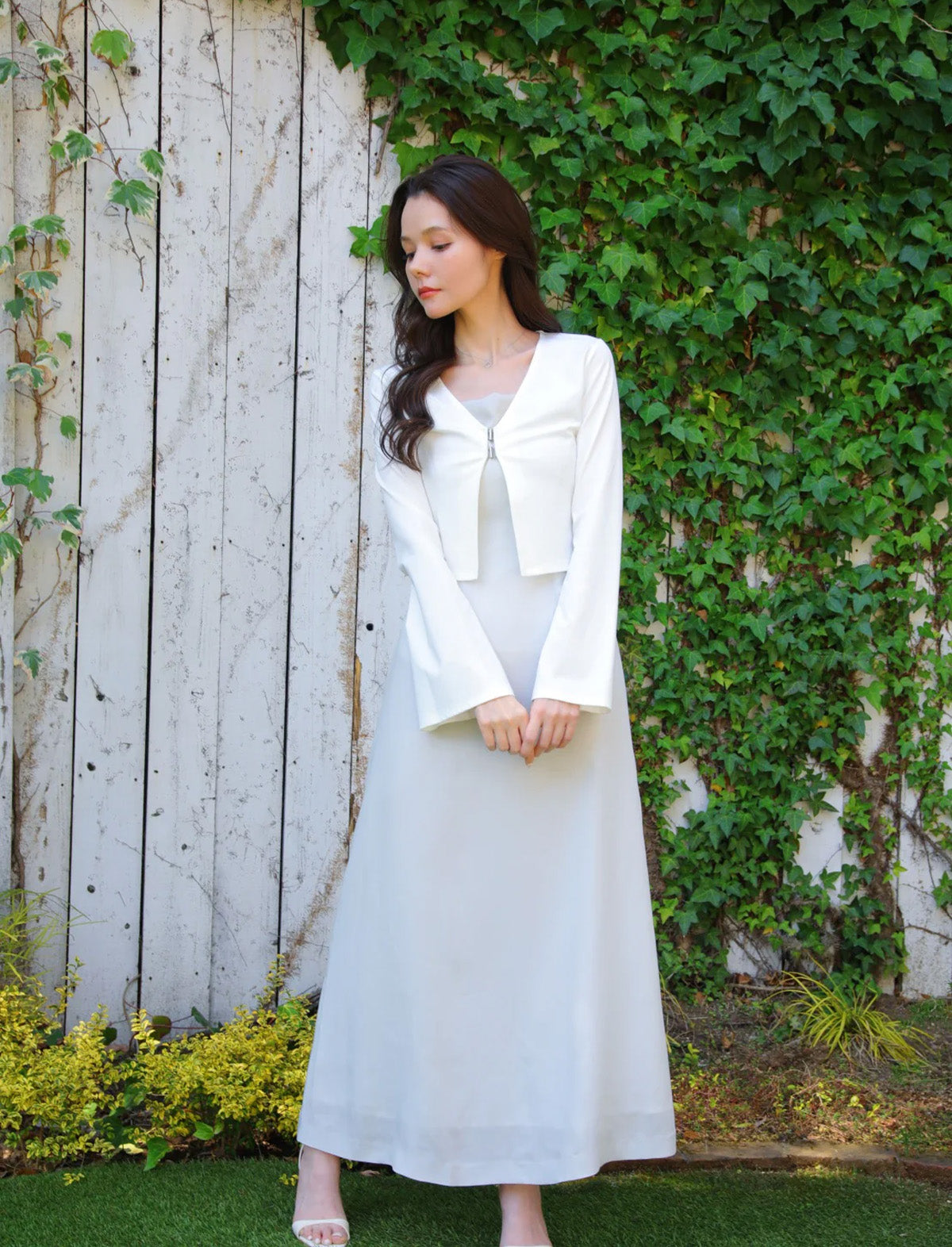 RICORD Cami Dress With Cardigan in Light Gray