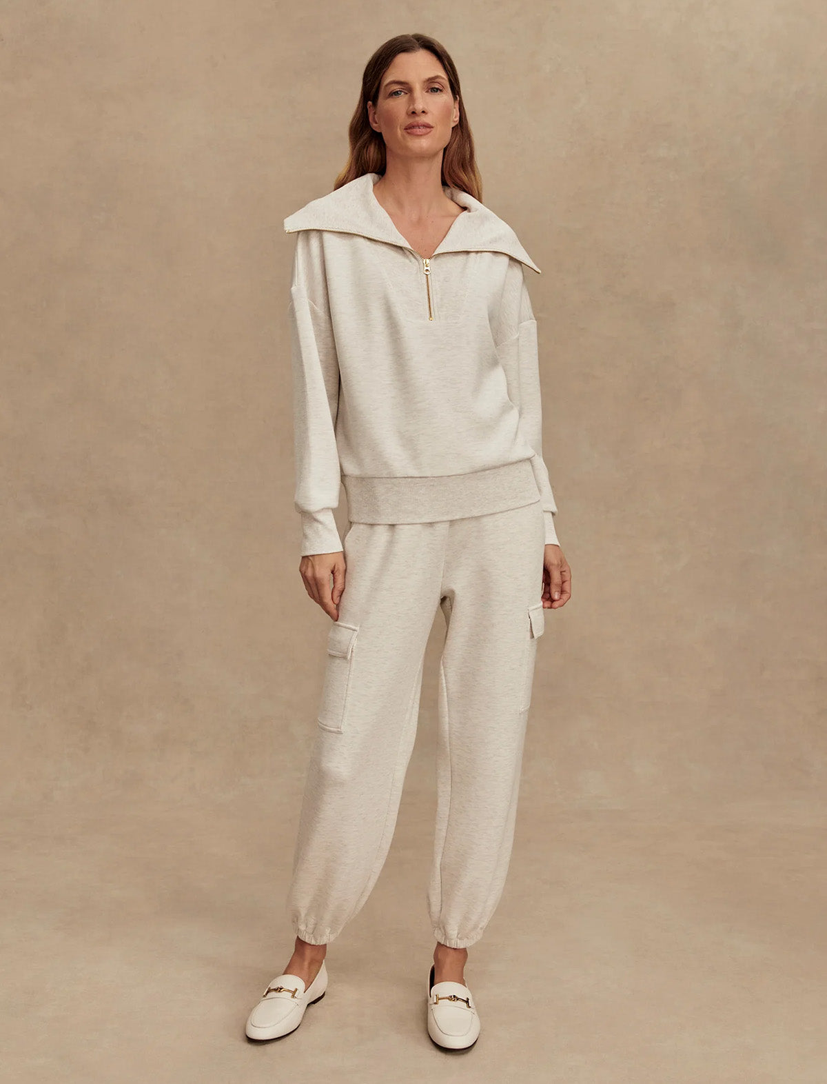 VARLEY Catherine Half-Zip Sweat in Ivory Marl