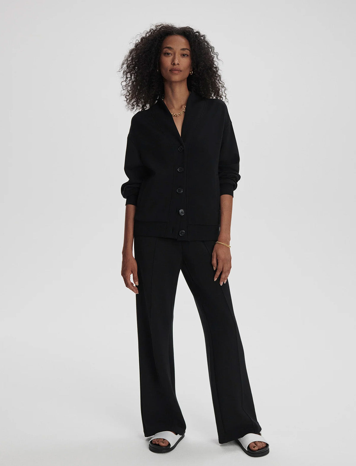 VARLEY Celeste Button Through Sweat in Black