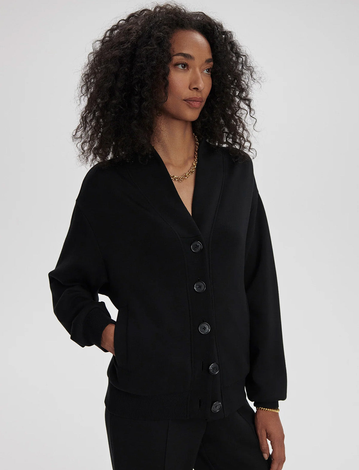VARLEY Celeste Button Through Sweat in Black