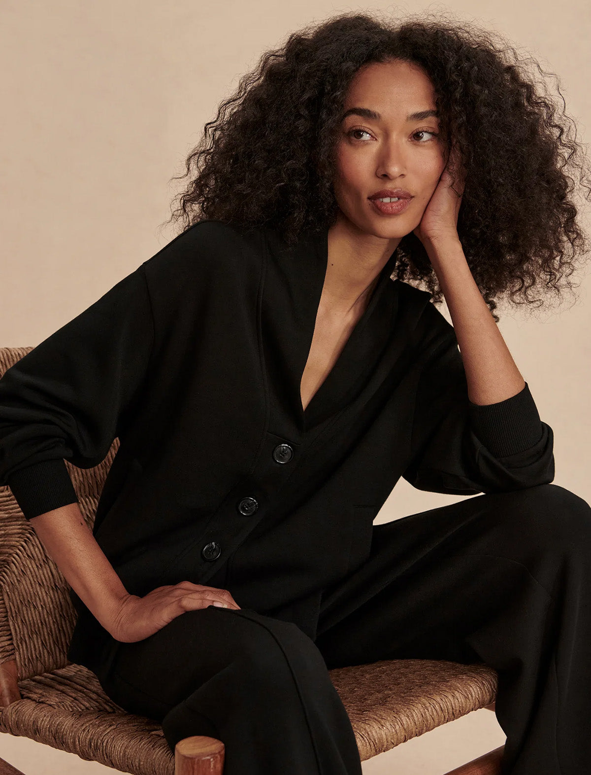VARLEY Celeste Button Through Sweat in Black