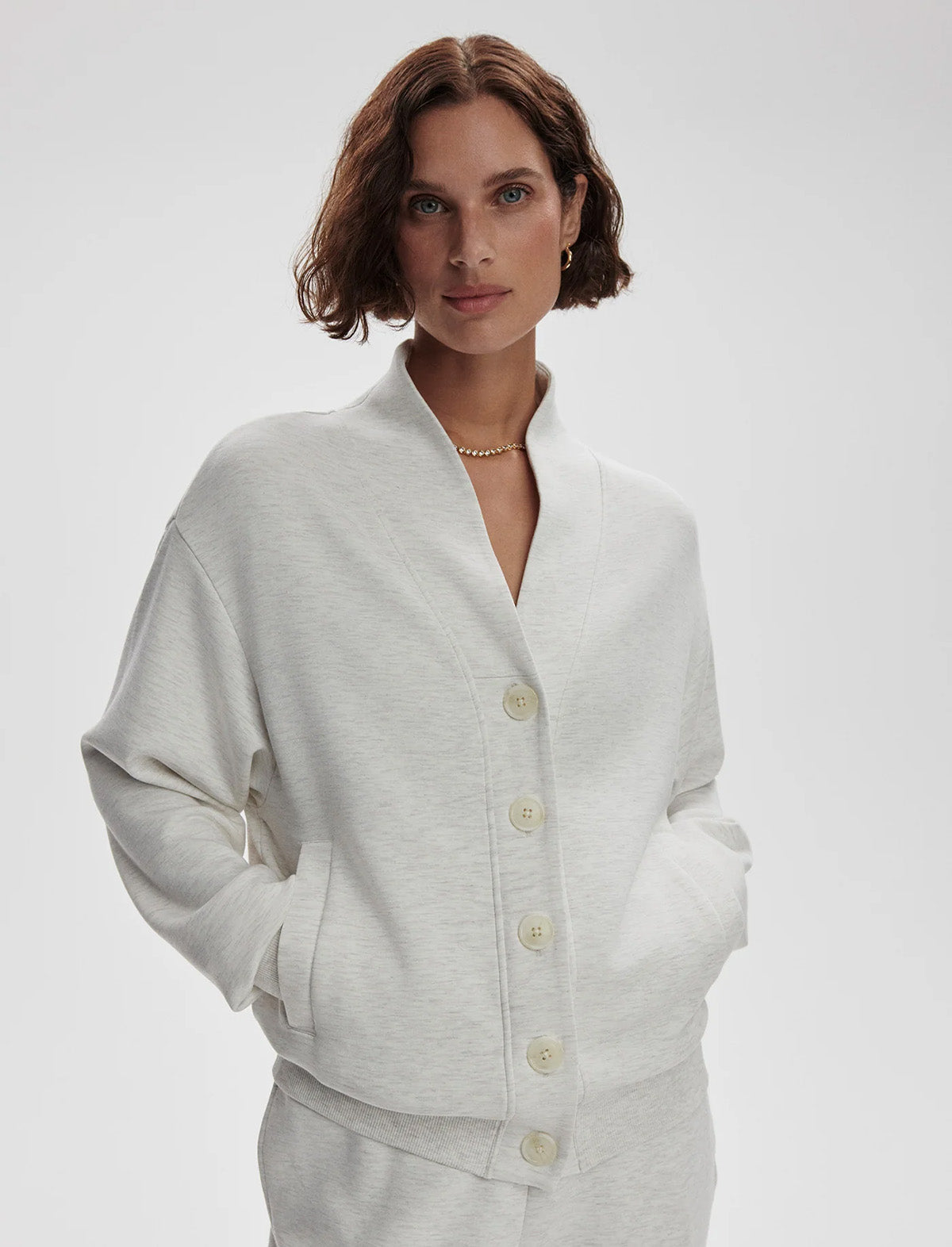 VARLEY Celeste Button Through Sweat in Ivory Marl