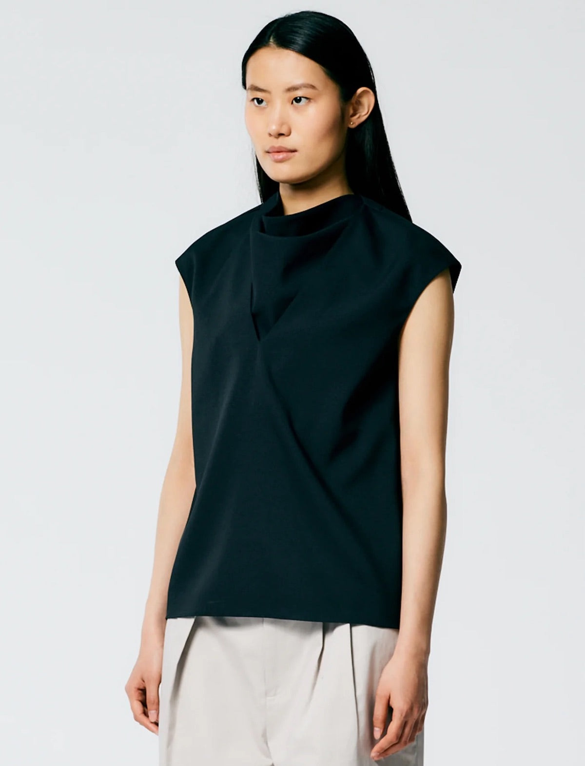 TIBI Chalky Drape Handkerchief Top in Black