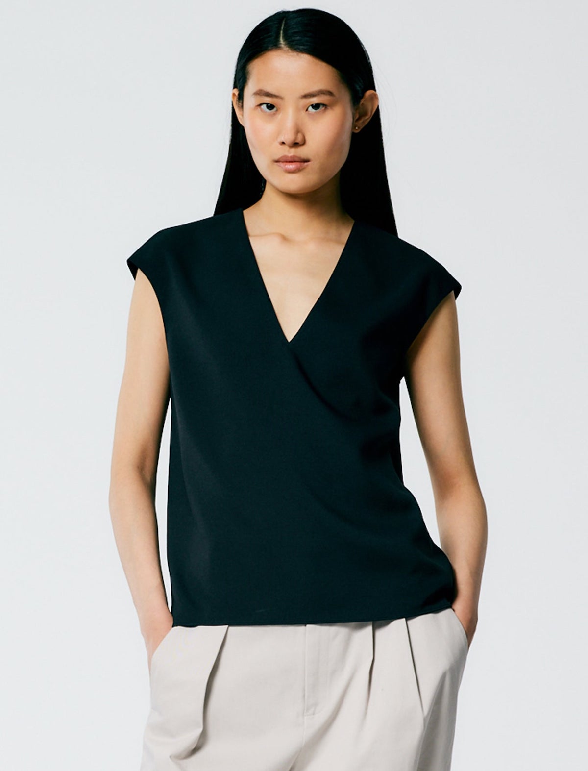 TIBI Chalky Drape Handkerchief Top in Black