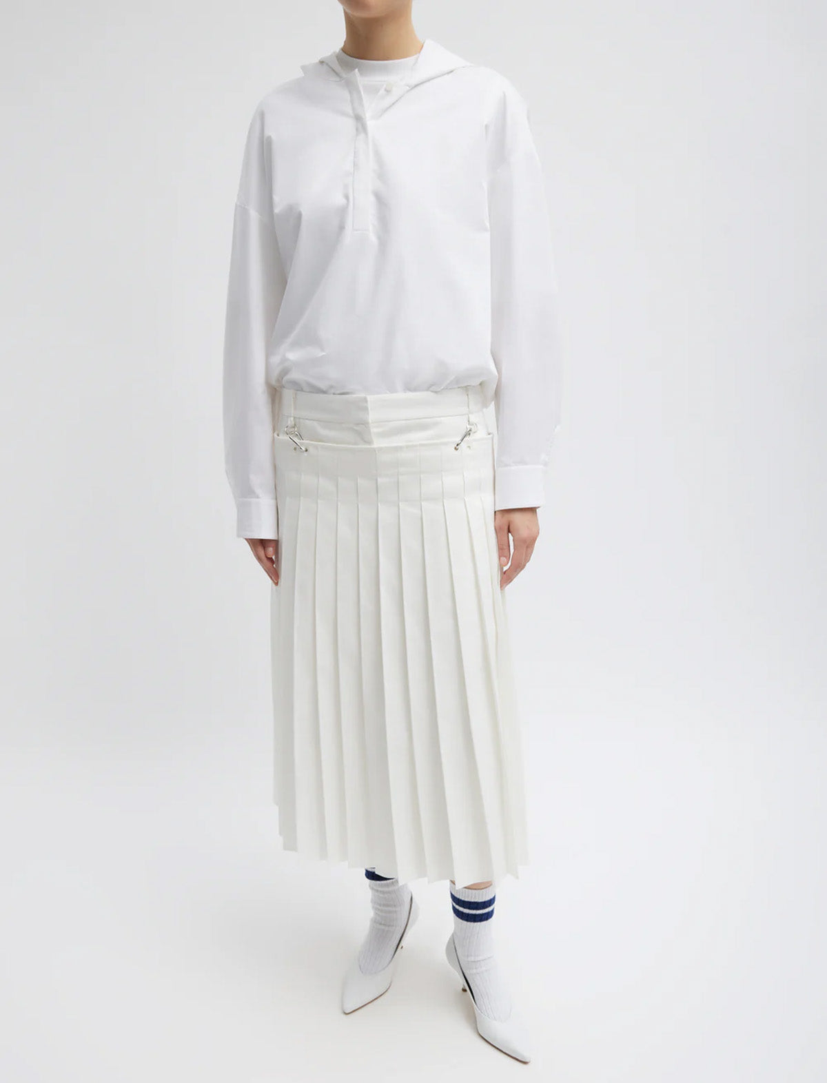 TIBI Chino Convertible Pleated Skirt in White