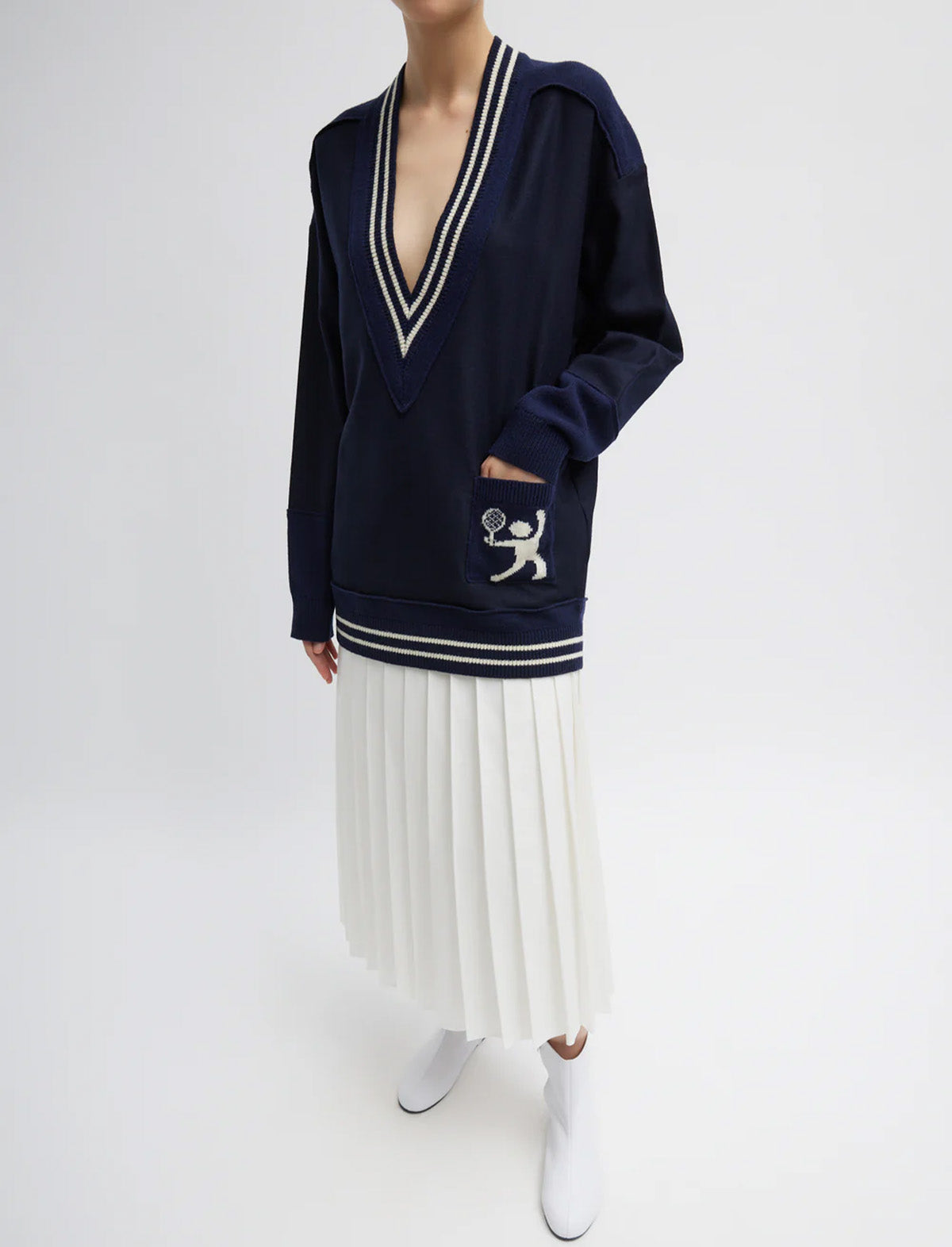 TIBI Chino Convertible Pleated Skirt in White