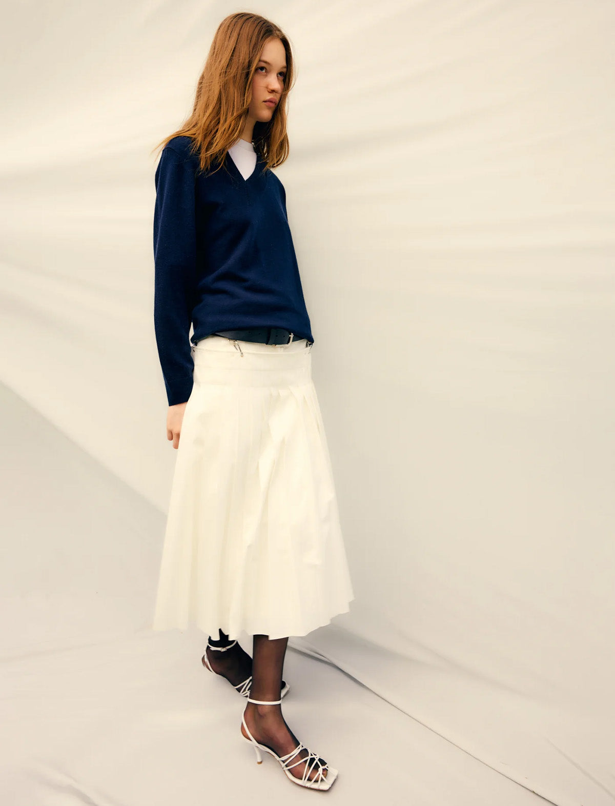TIBI Chino Convertible Pleated Skirt in White