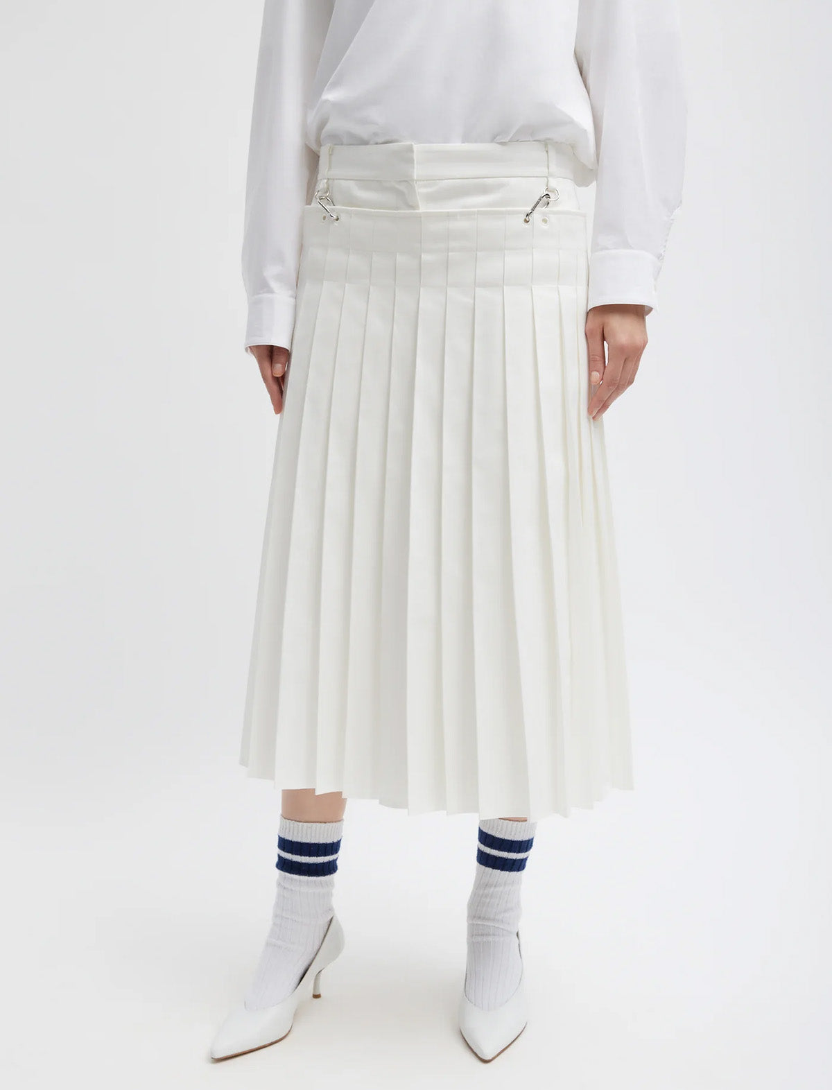 TIBI Chino Convertible Pleated Skirt in White