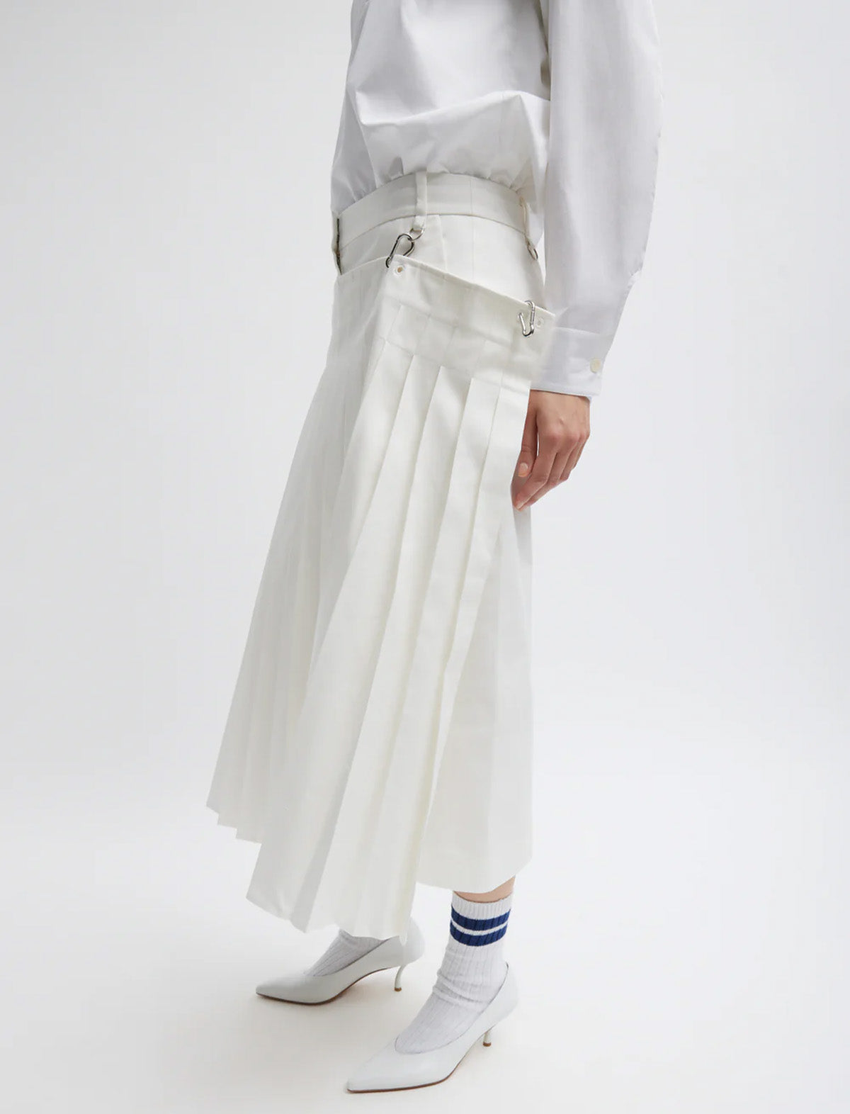 TIBI Chino Convertible Pleated Skirt in White
