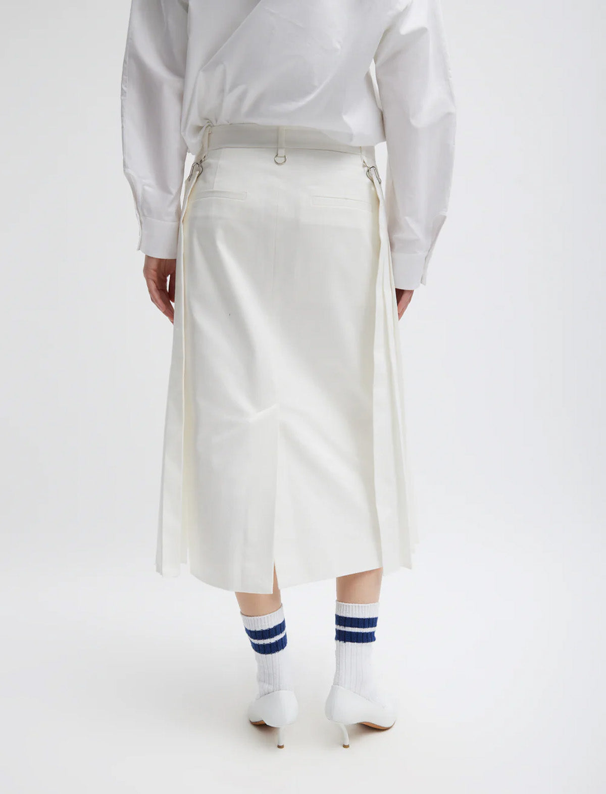 TIBI Chino Convertible Pleated Skirt in White
