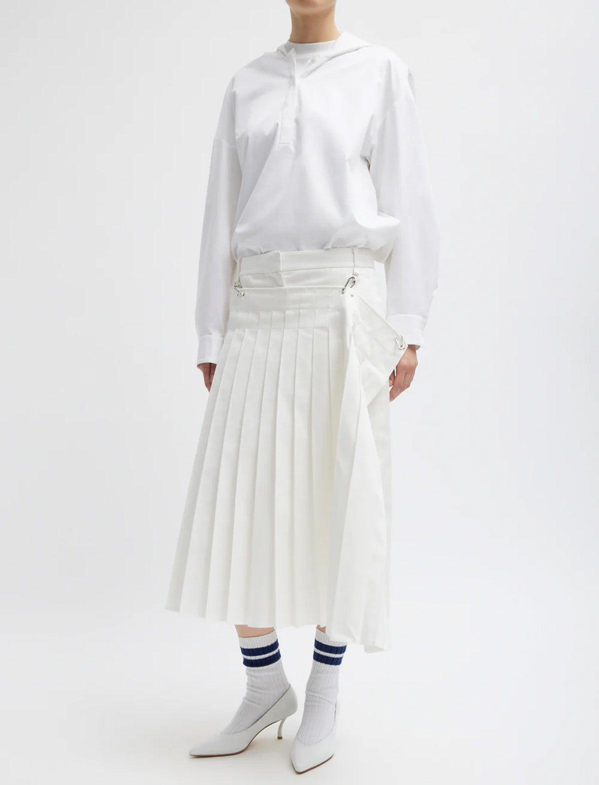 TIBI Chino Convertible Pleated Skirt in White